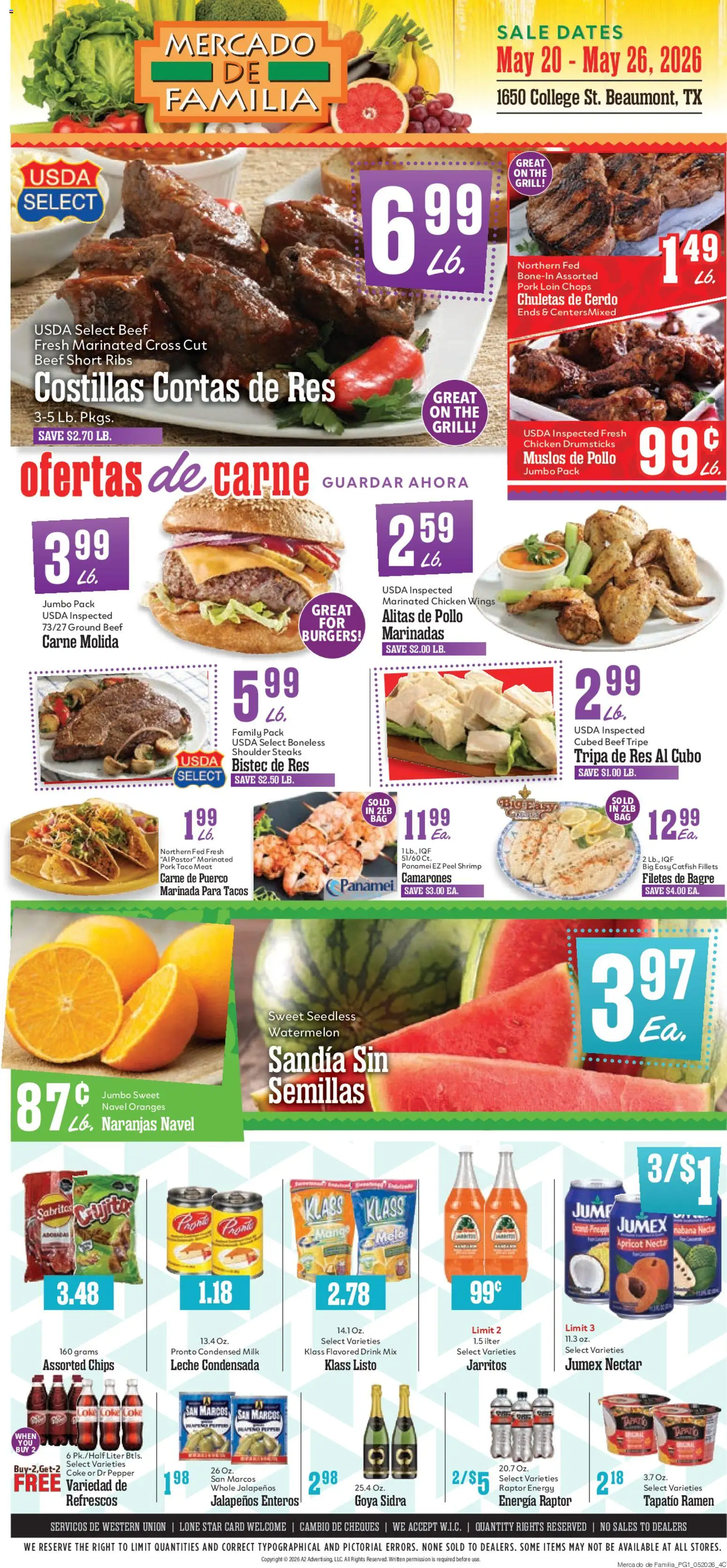 Market Basket Ad - valid from 20.05.2026 | Page: 1 | Products: Milk, Beef, Chips, Watermelon