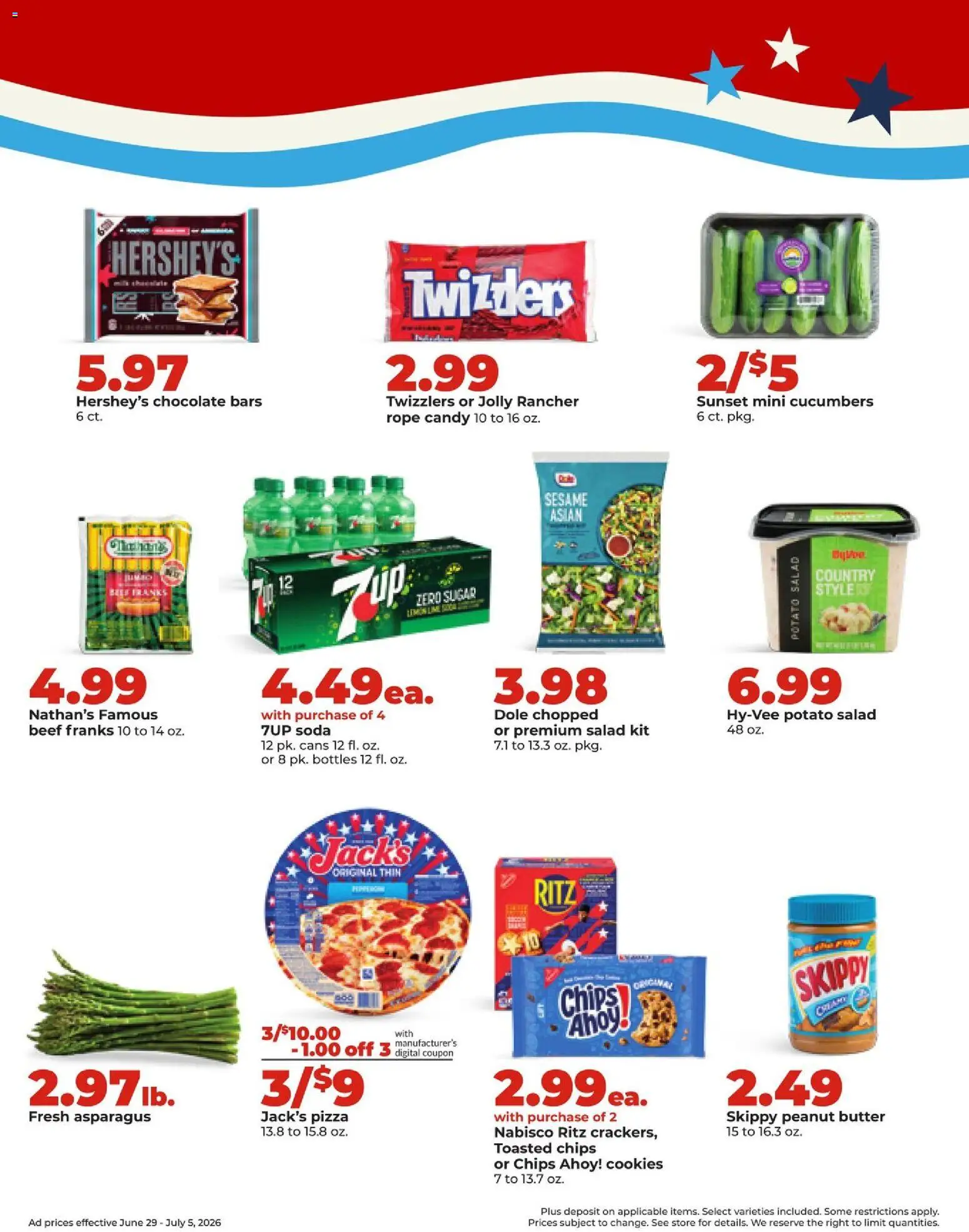 HyVee Weekly Ad - valid from 06/29/2026 | Page: 2 | Products: Asparagus, Butter, Chocolate, Beef