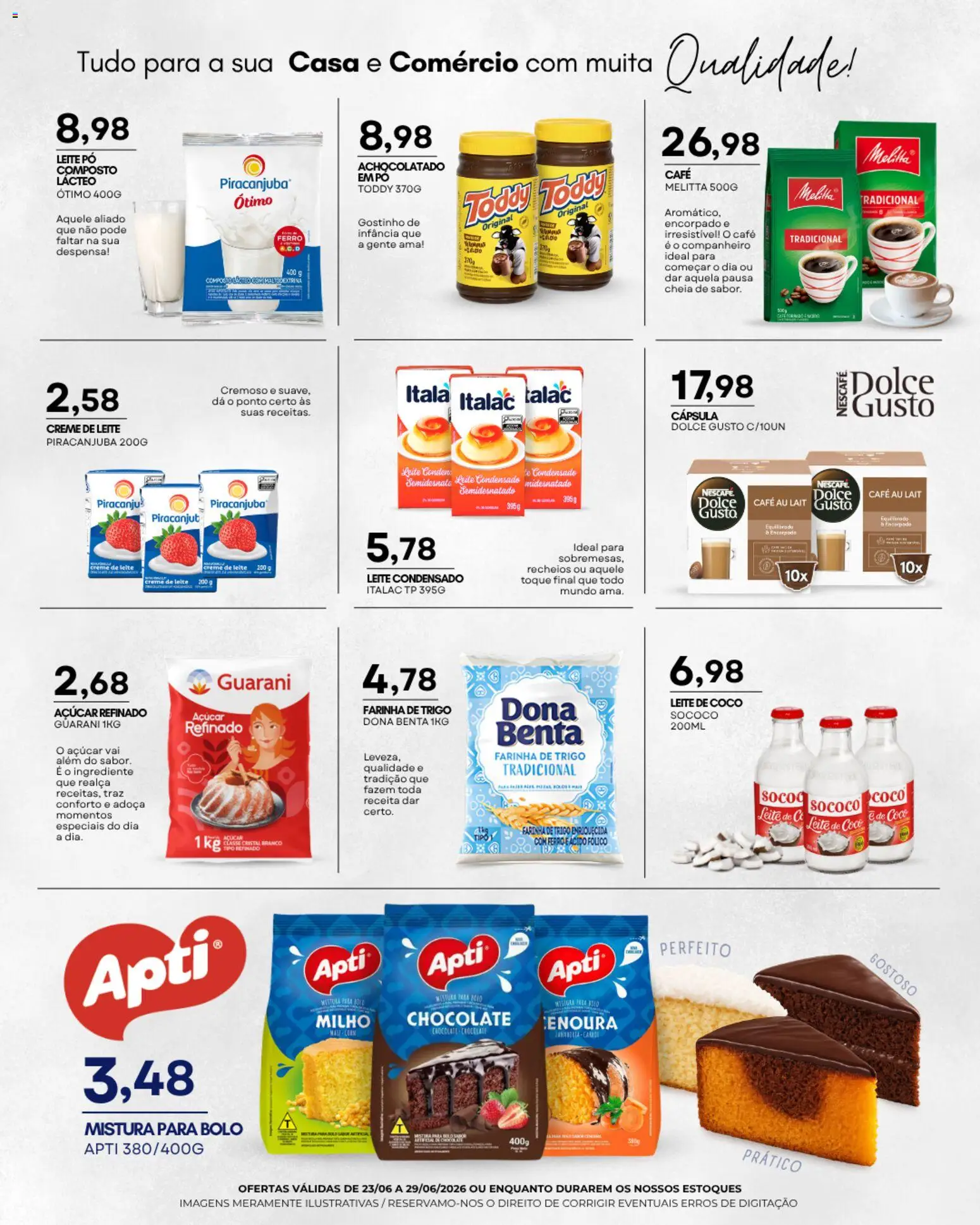Mercadão Atacadista Folheto - válido de 23/06/2026 | Página: 8 | Produtos: Pera, Leite, Creme de leite, Mistura para bolo
