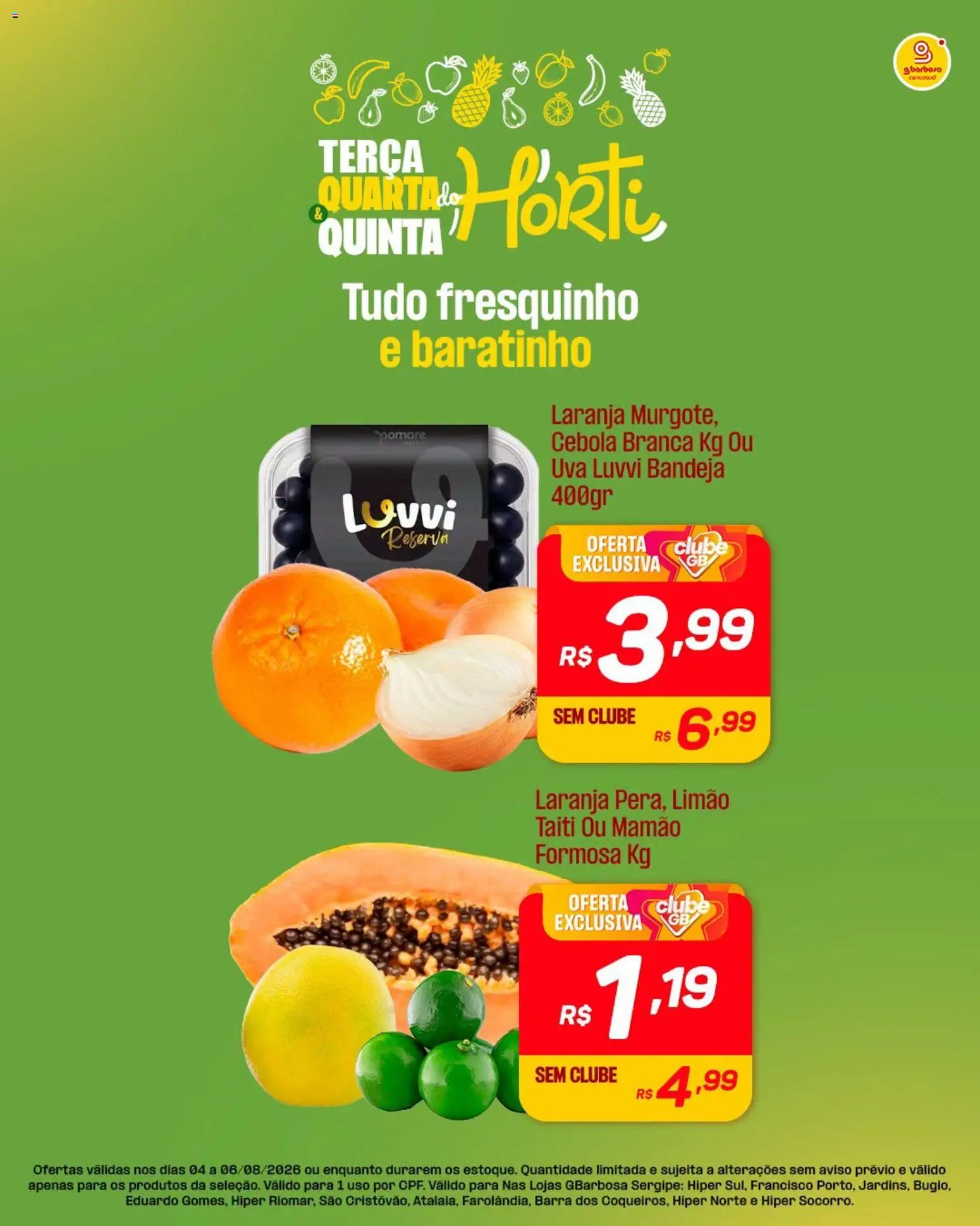 Gbarbosa Folheto - válido de 04/08/2026 | Página: 2 | Produtos: Cebola, Bandeja, Mamão