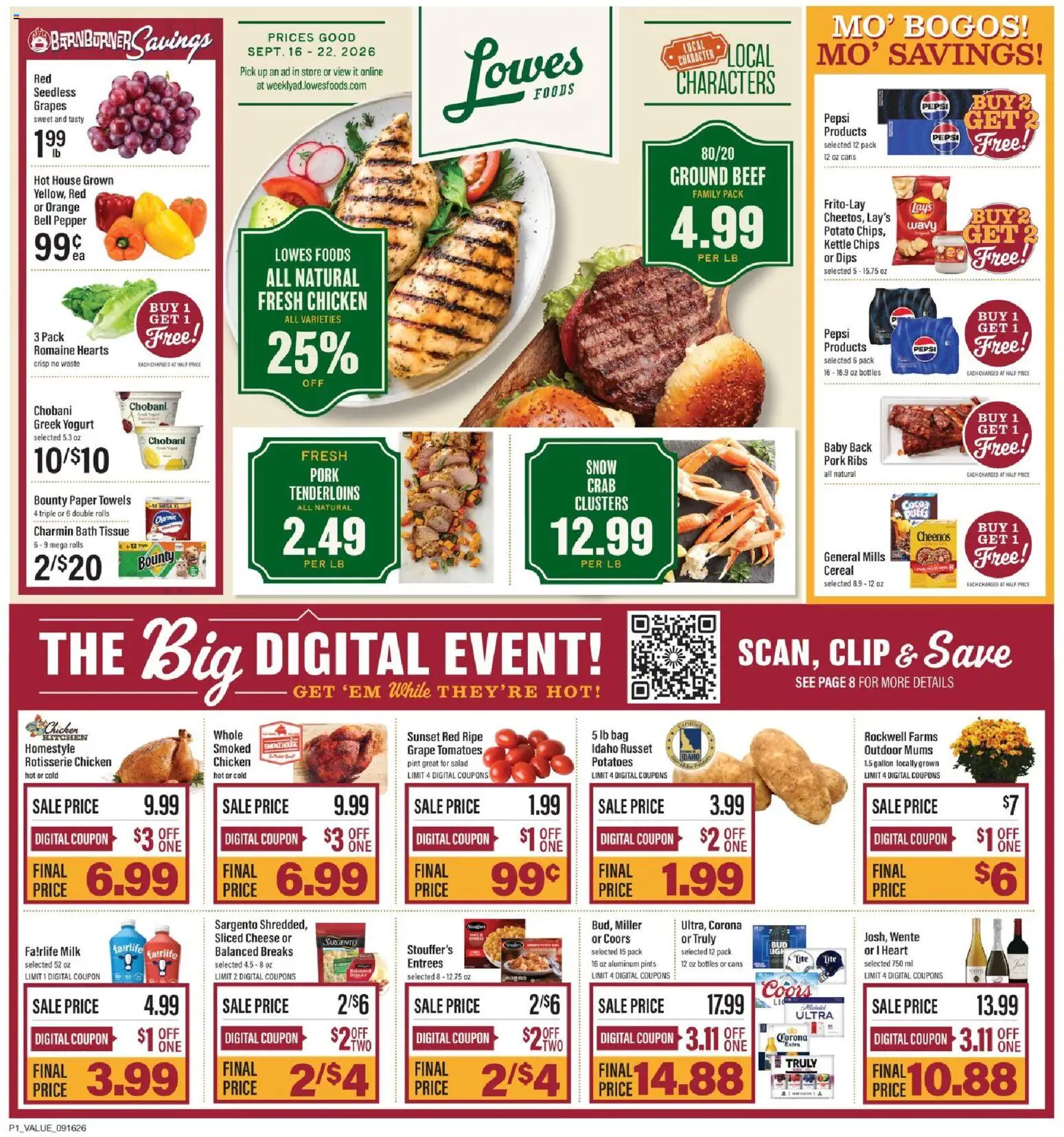 Lowes Foods Weekly Ad - valid from 09/16/2026 | Page: 1 | Products: Cheese, Beef, Pepper, Greek yogurt