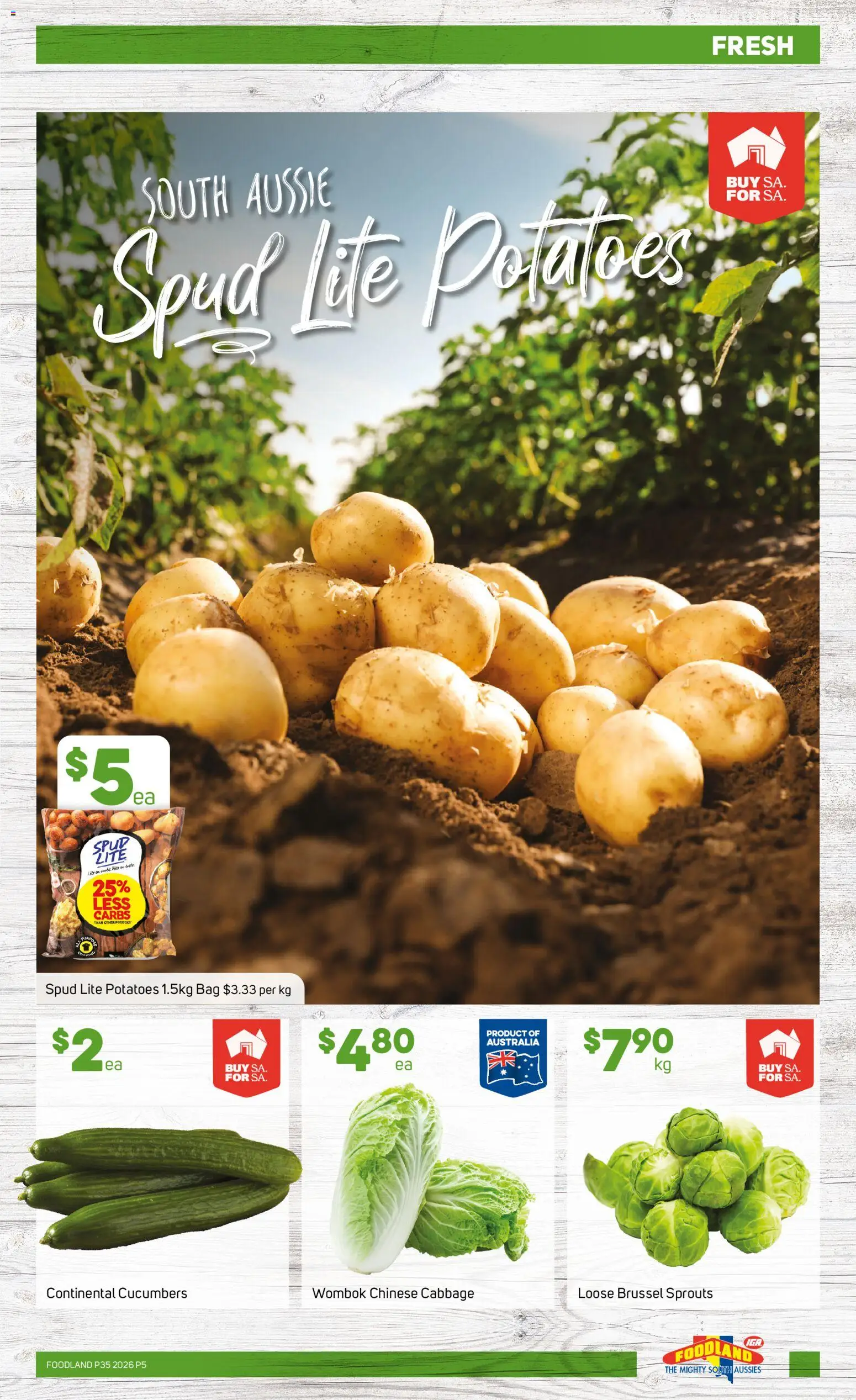 Foodland catalogue - valid from 25/08/2026 | Page: 5 | Products: Potatoes, Cabbage, Bag, Chinese cabbage