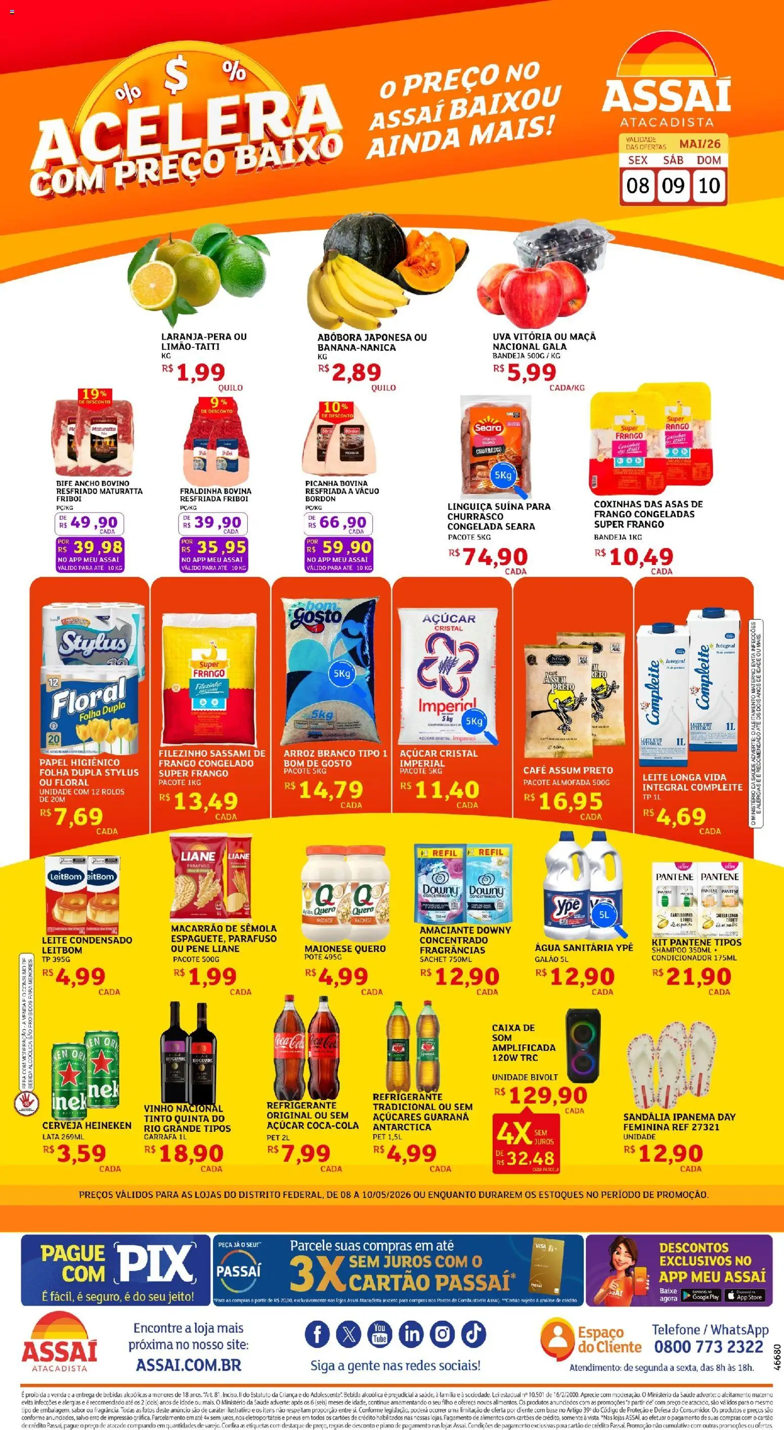 Assaí Atacadista Folheto - válido de 08.05.2026 | Página: 1 | Produtos: Pera, Abóbora, Macarrão, Telefone