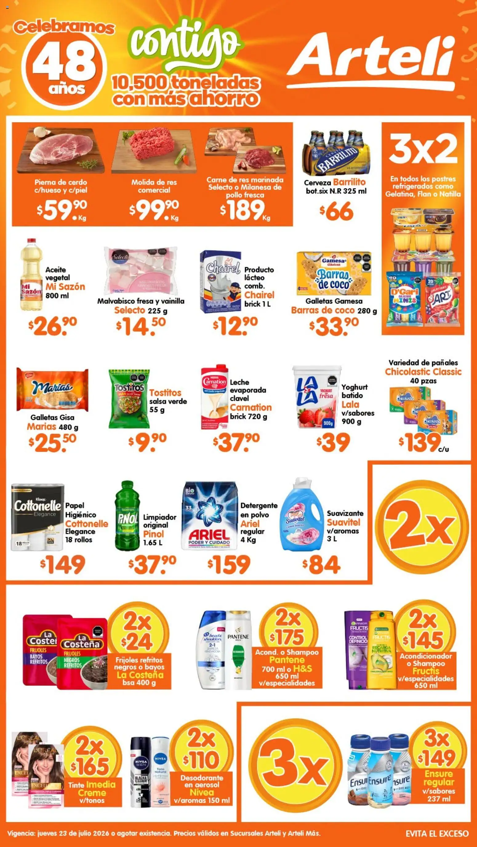Nuevas ofertas de Arteli válidas en toda la República Mexicana desde el 23/07/2026. ¡Encuentra las mejores ofertas en Arteli folleto! | Página: 1 | Productos: Pollo, Aceite, Cerveza, Res