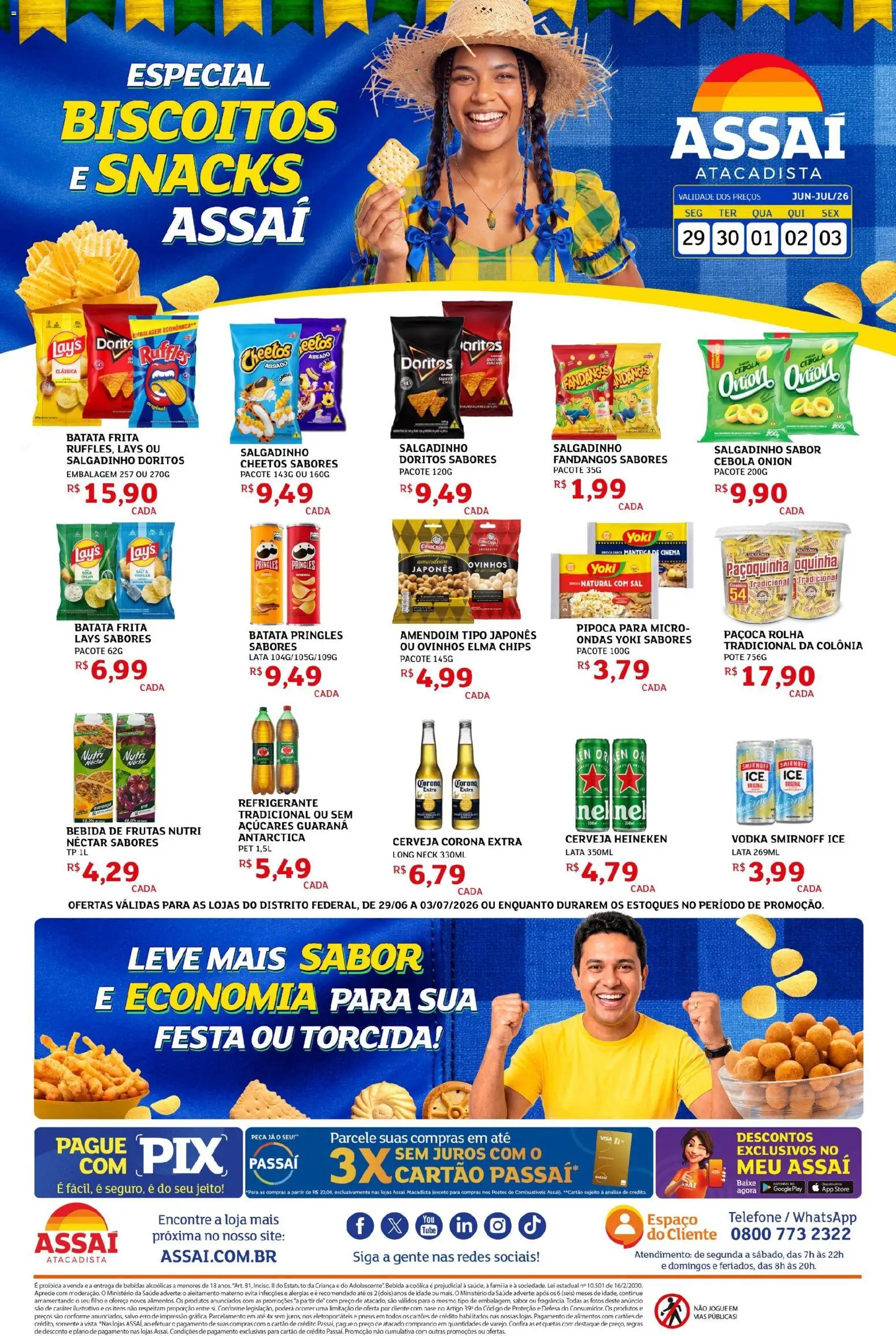 Assaí Atacadista Folheto - válido de 29/06/2026 | Página: 1 | Produtos: Elma Chips, Cerveja, Pneus, Base