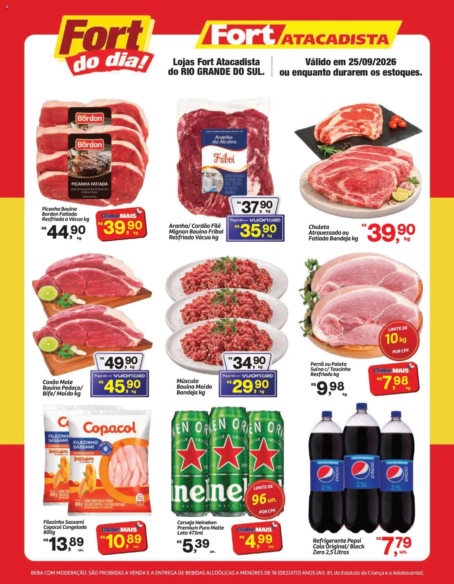 Fort Atacadista Folheto - válido de 25/09/2026 | Página: 1 | Produtos: Coxão mole, Picanha, Bandeja, Frango