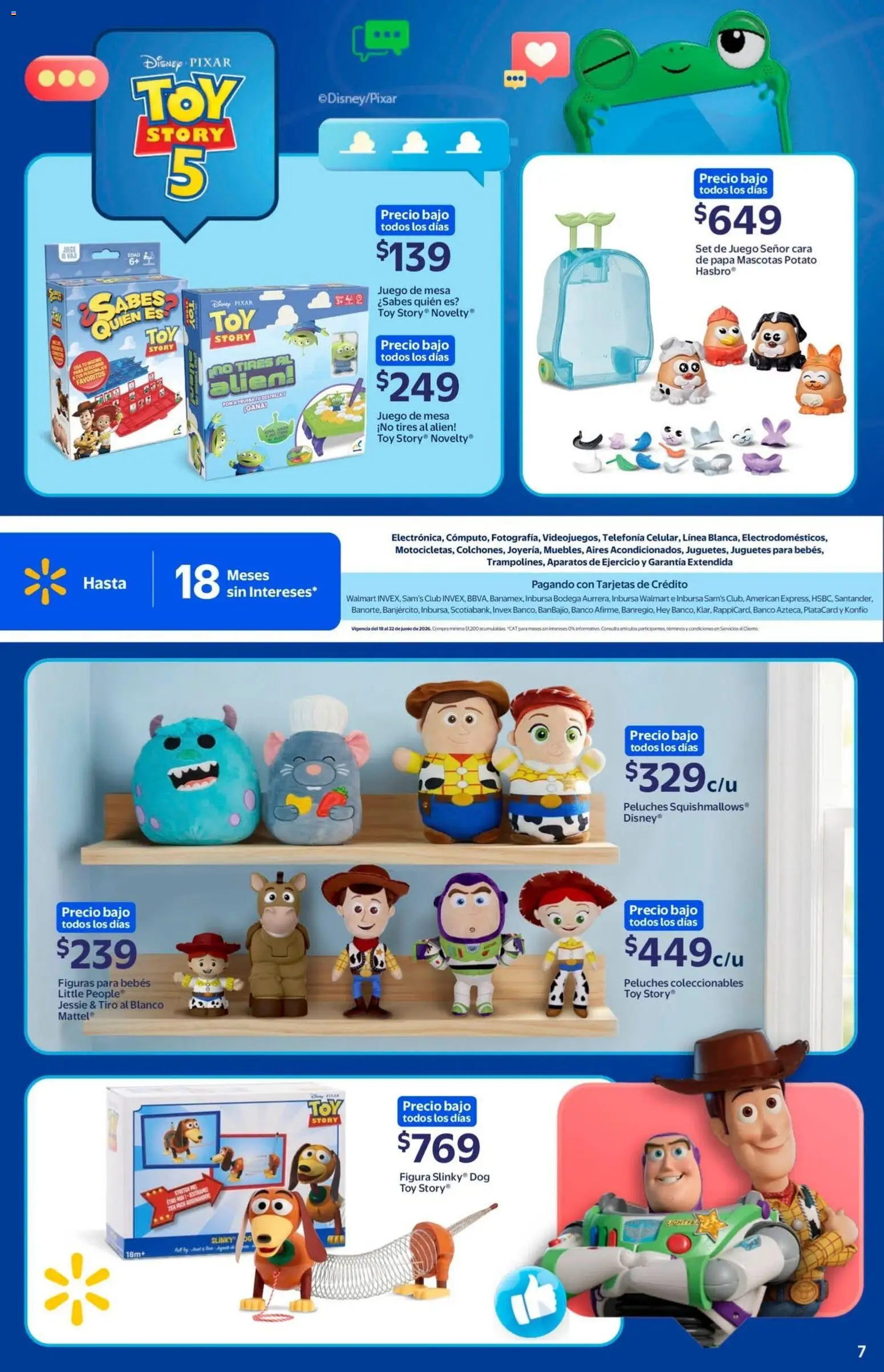 Nuevas ofertas de Walmart válidas en toda la República Mexicana desde el 08.06.2026. ¡Encuentra las mejores ofertas en Walmart folleto Toy Story! | Página: 7 | Productos: Papa, Juego, Banco, Mesa