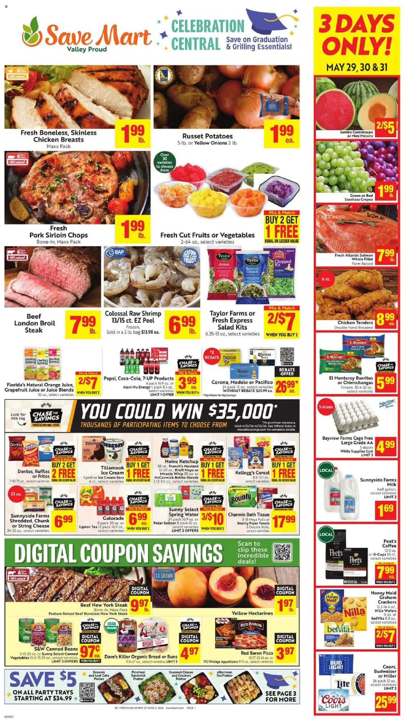 Save Mart Weekly - CA - valid from 27.05.2026 | Page: 1 | Products: Clip, Beef, Salad, Grapefruit