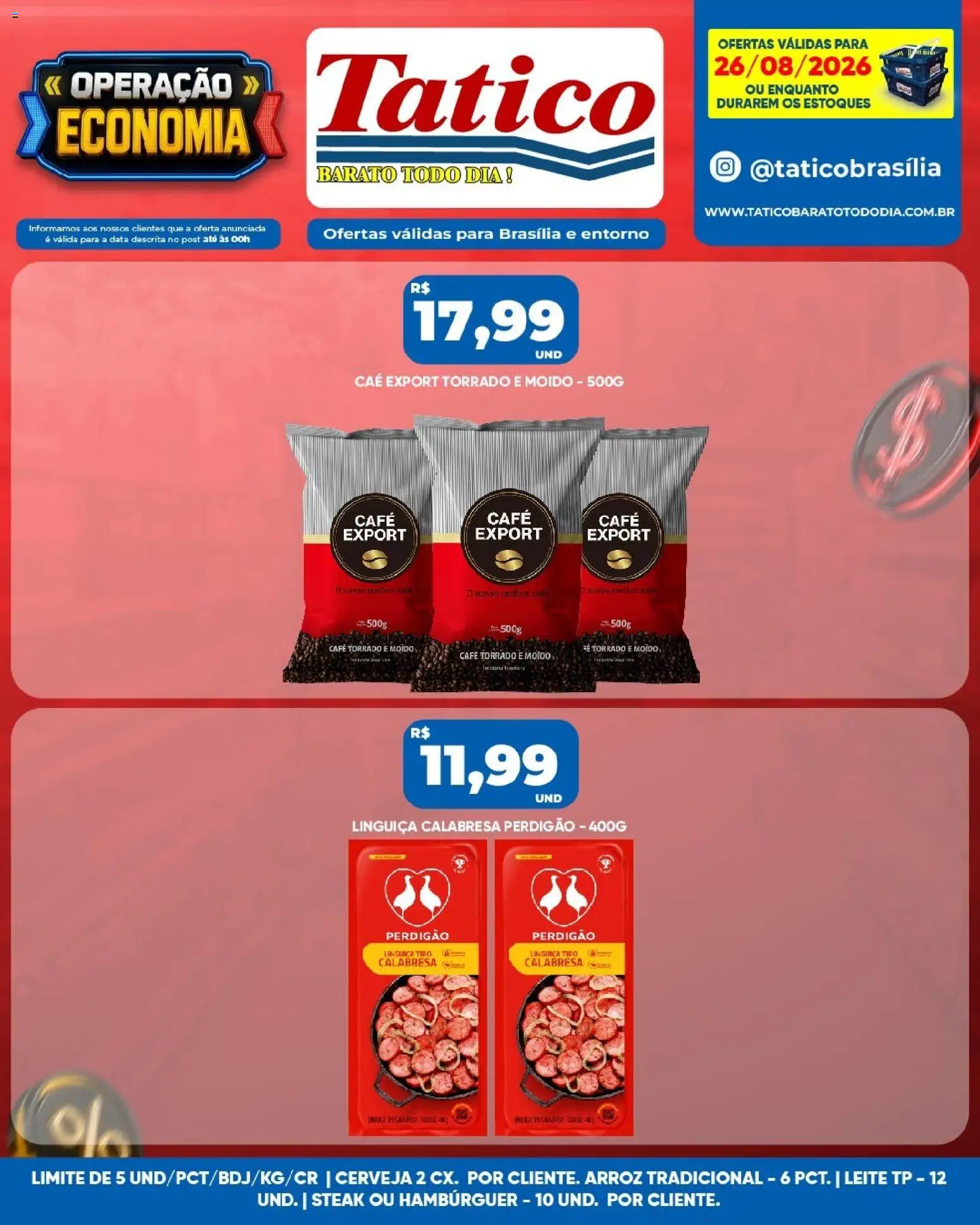 Tatico Folheto - válido de 26/08/2026 | Página: 9 | Produtos: Linguiça, Leite, Cerveja, Arroz