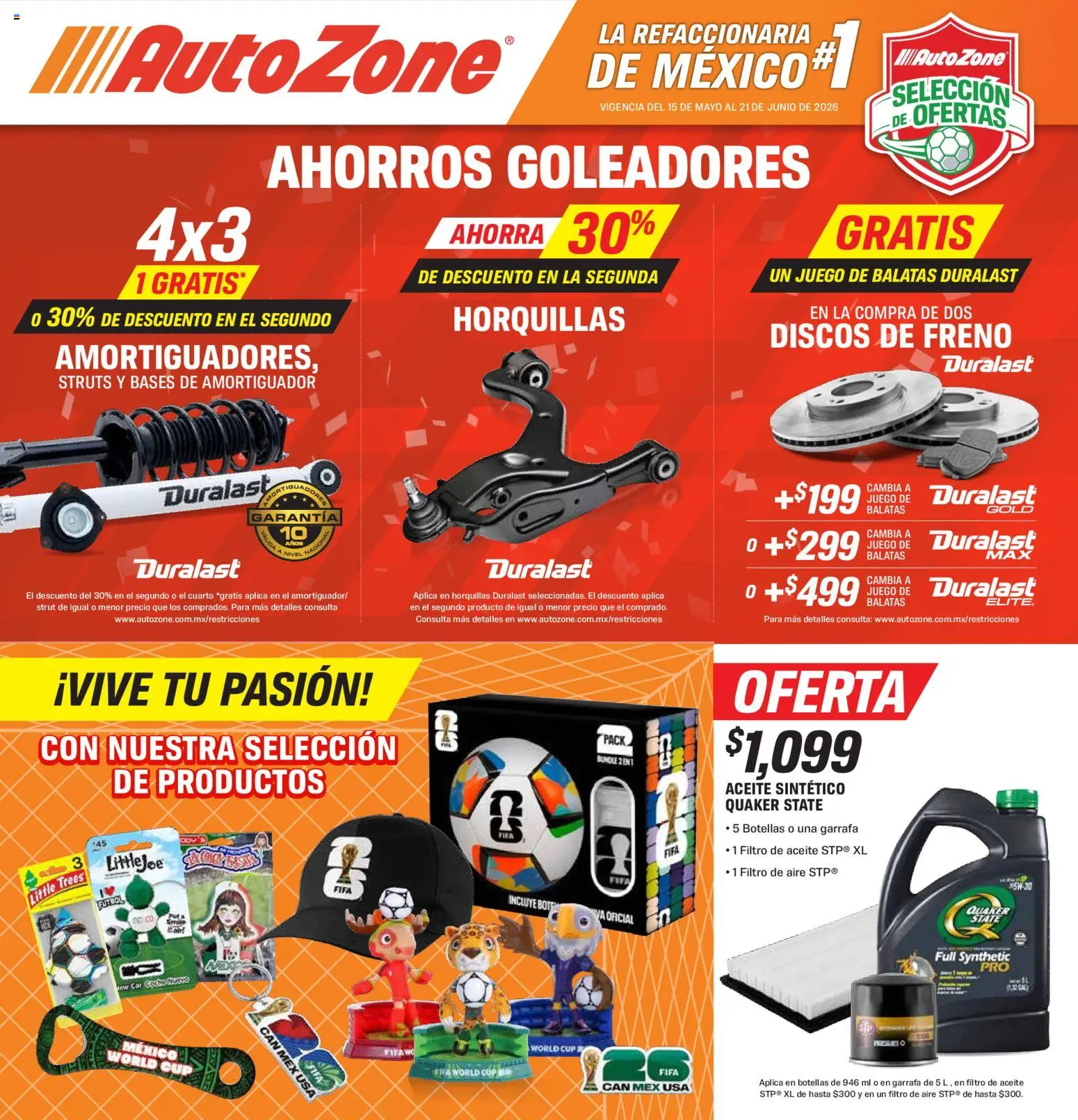 Nuevas ofertas de AutoZone válidas en toda la República Mexicana desde el 15.05.2026. ¡Encuentra las mejores ofertas en AutoZone catálogo! | Página: 1 | Productos: Aceite, Juego
