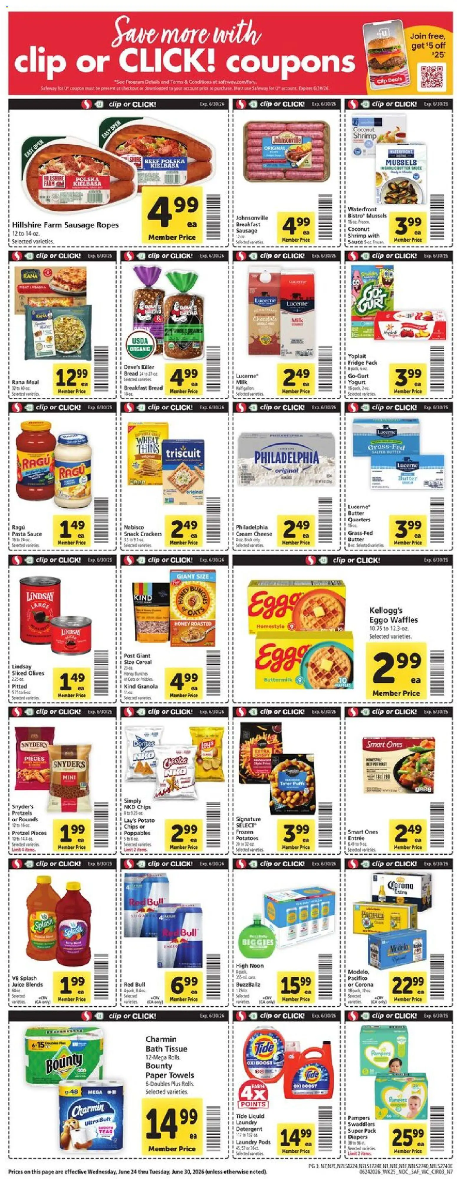 Safeway Weekly Ad - valid from 06/24/2026 | Page: 5 | Products: Bath, Yogurt, Pasta, Chips