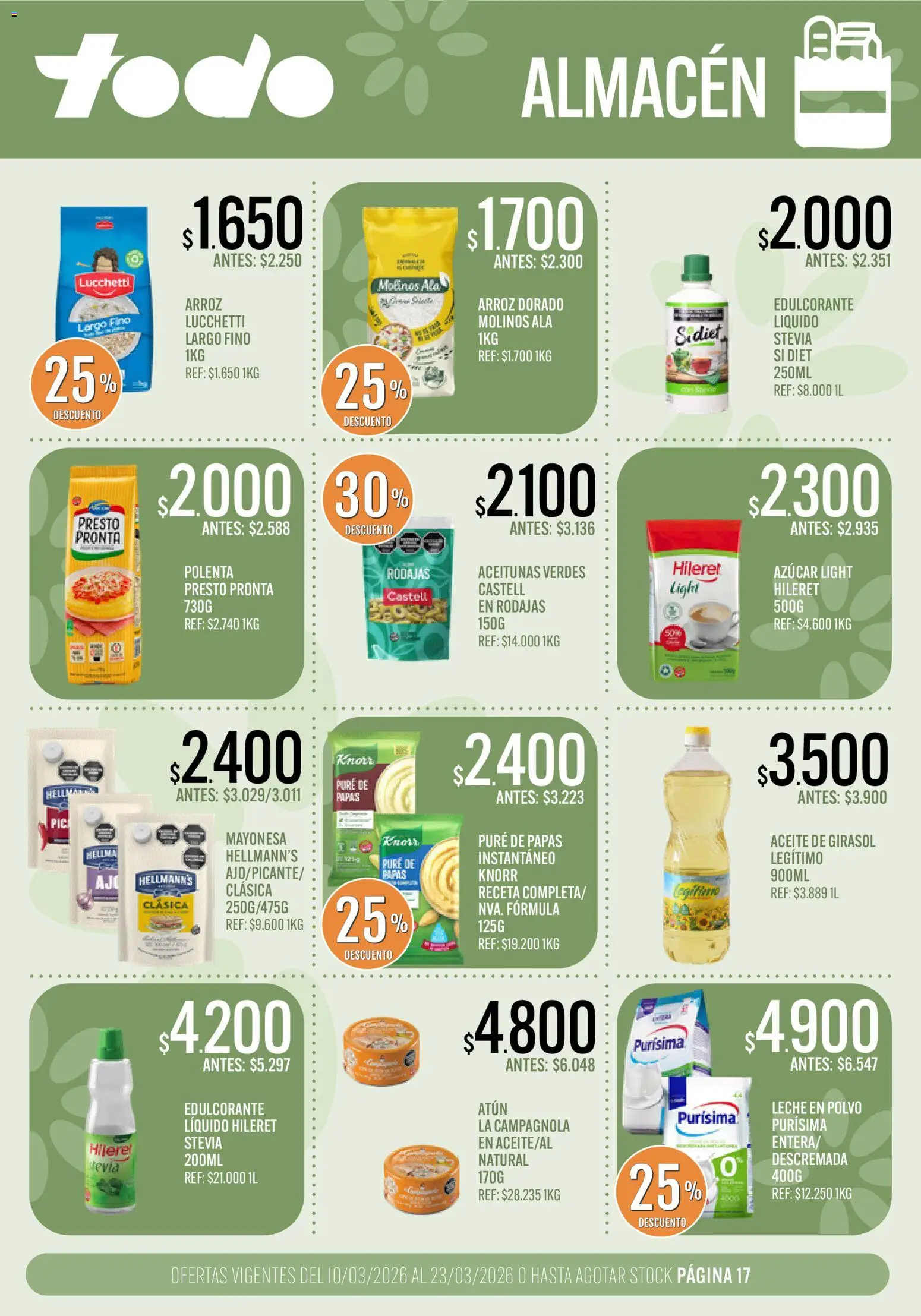 Supermercados TODO - Ofertas │ válido desde el 10.03.2026 | Página: 17 | Productos: Azucar, Leche en polvo, Leche, Arroz