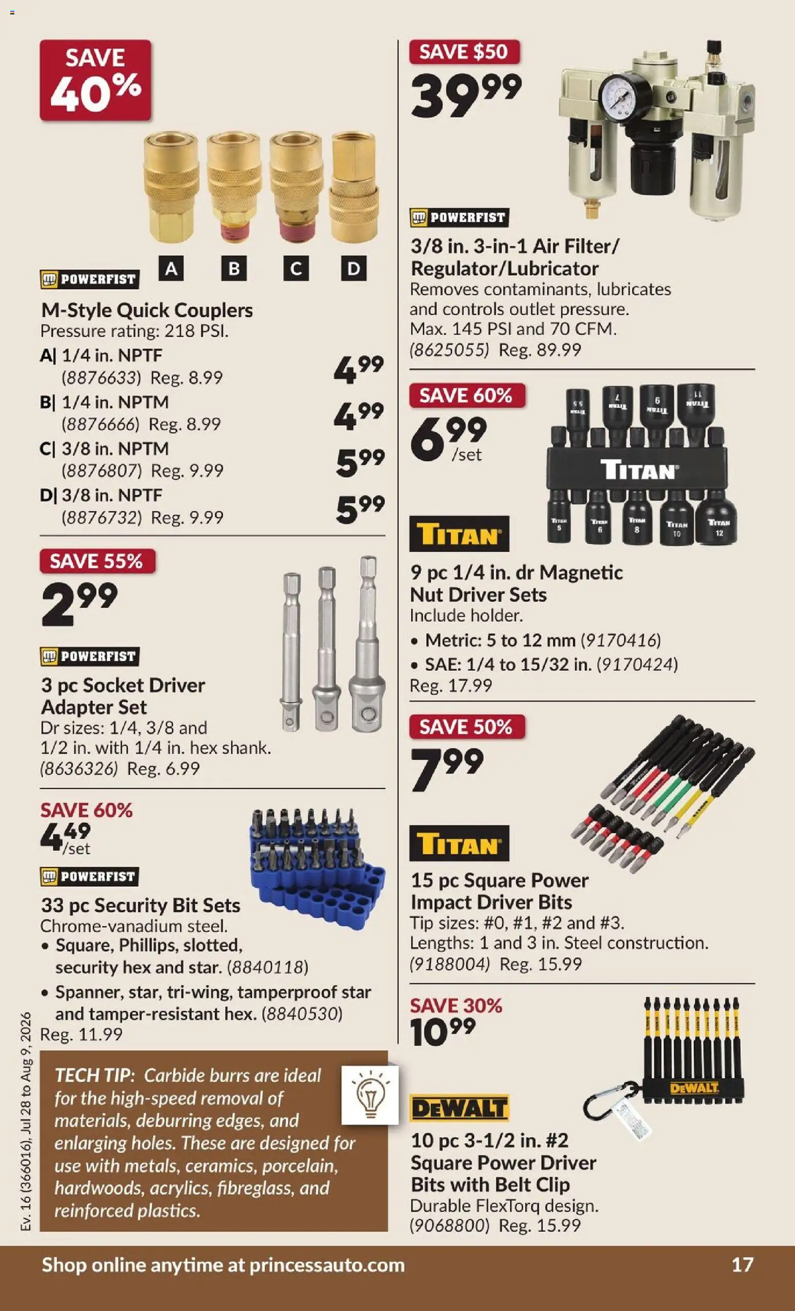 Princess Auto flyer valid from Jul 28, 2026 | Page: 22 | Products: Belt, PC, Adapter, Socket