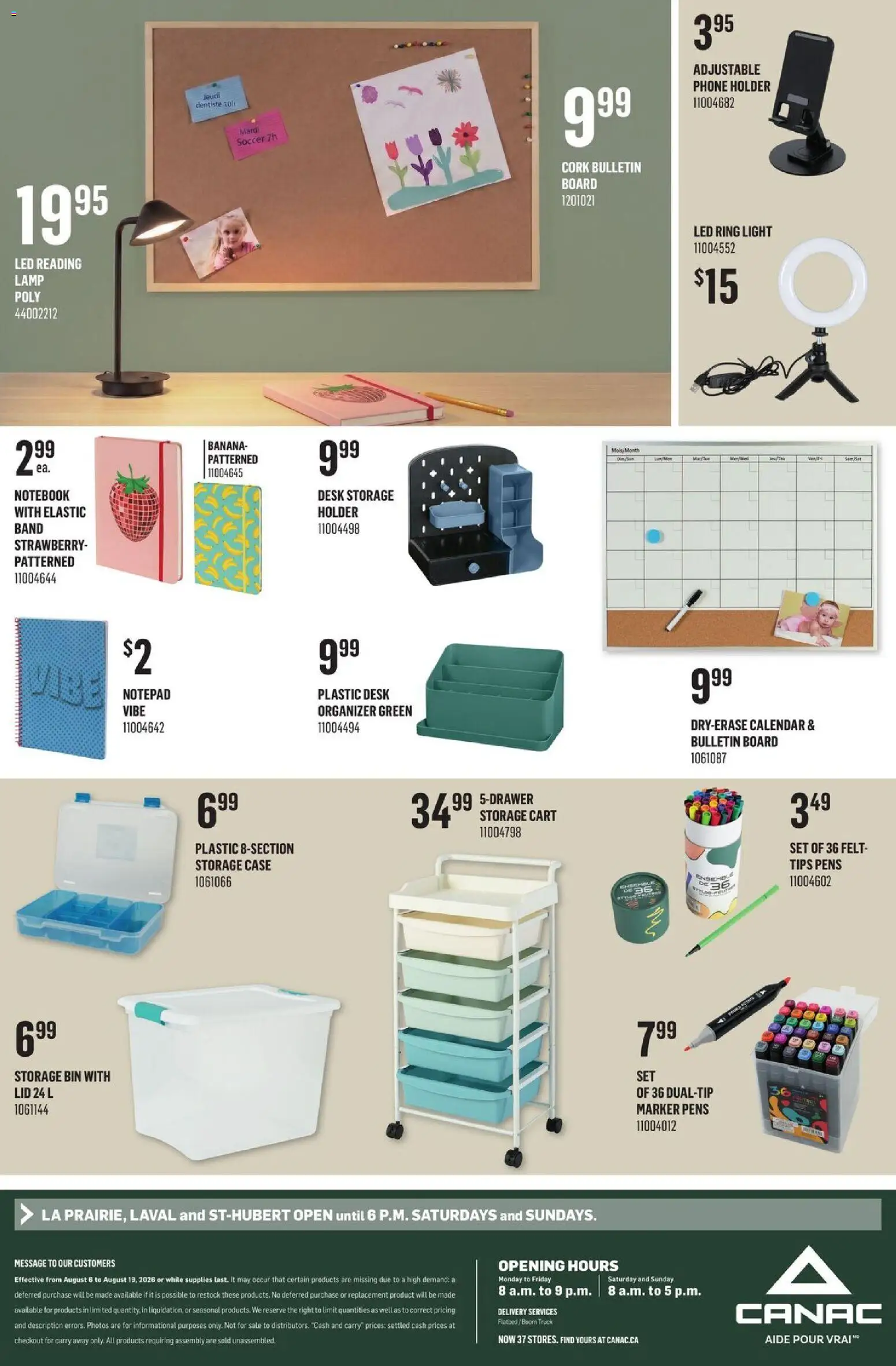 Canac flyer valid from Aug 6, 2026 | Page: 9 | Products: Phone, Notebook, Case, Lamp