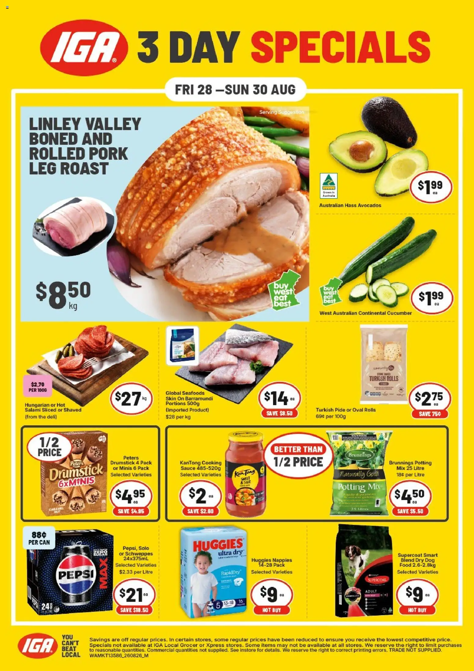IGA catalogue - valid from 28/08/2026 | Page: 1 | Products: Cucumber, Pork, Sauce, Pork leg