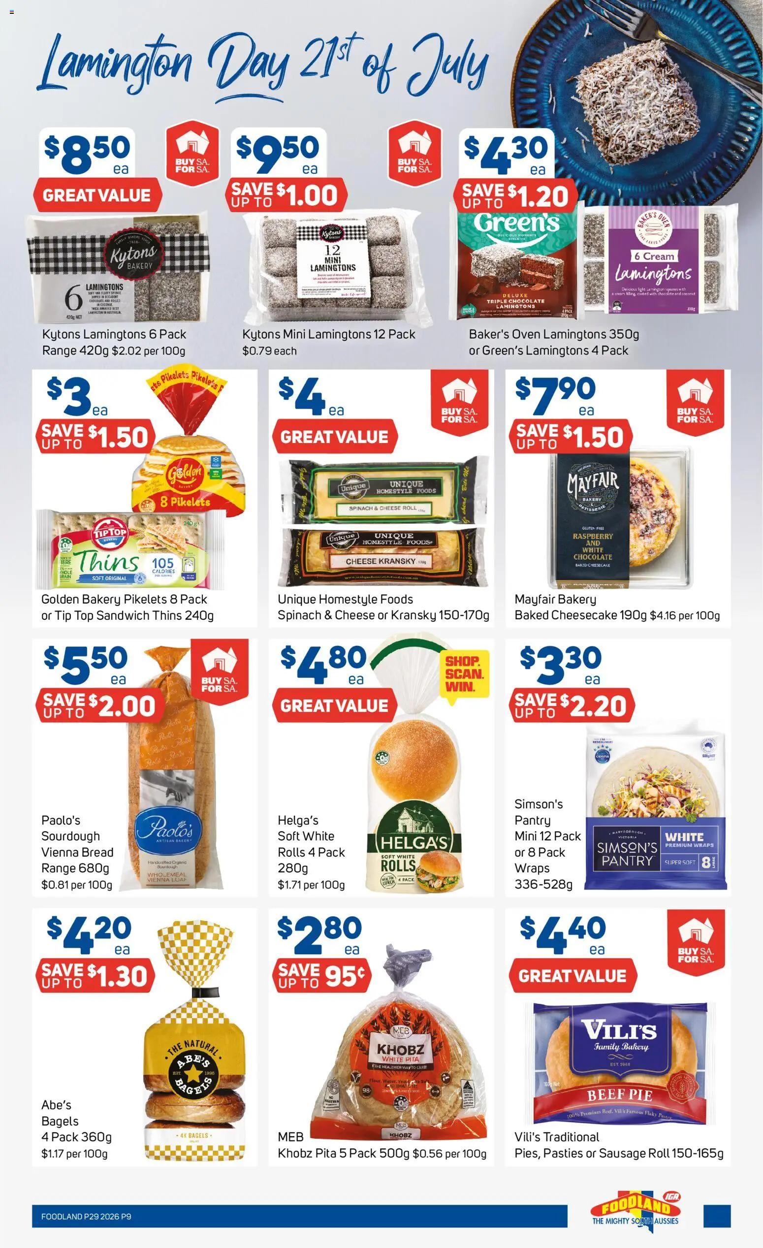 Foodland catalogue - valid from 15/07/2026 | Page: 9 | Products: Bagels, Pastry, Spinach, Bakery