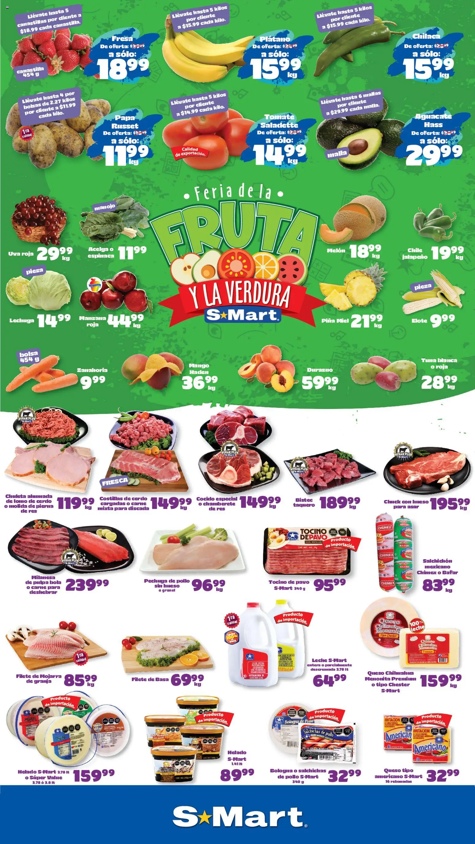 Nuevas ofertas de S-Mart válidas en toda la República Mexicana desde el 04/08/2026. ¡Encuentra las mejores ofertas en S-Mart folleto Chihuahua! | Página: 1 | Productos: Pollo, Cerdo, Piña, Helado