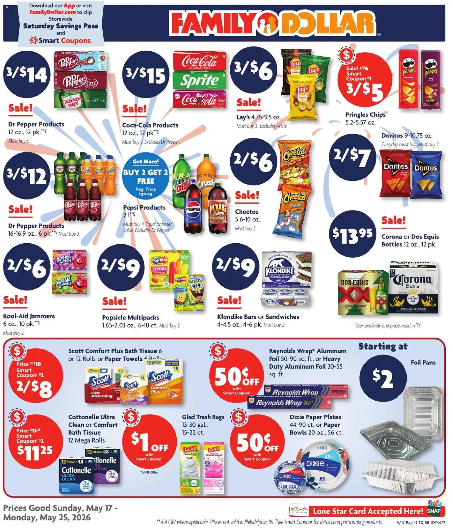 Family Dollar Current Ad - TX - valid from 17.05.2026 | Page: 1 | Products: Ginger, Clip, Bath, Chips