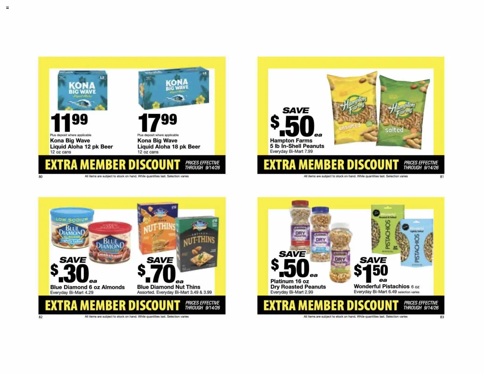 Bi-Mart Extra Member Discount Book - valid from 08/24/2026 | Page: 22 | Products: Almonds, Beer, Peanuts, Pistachios