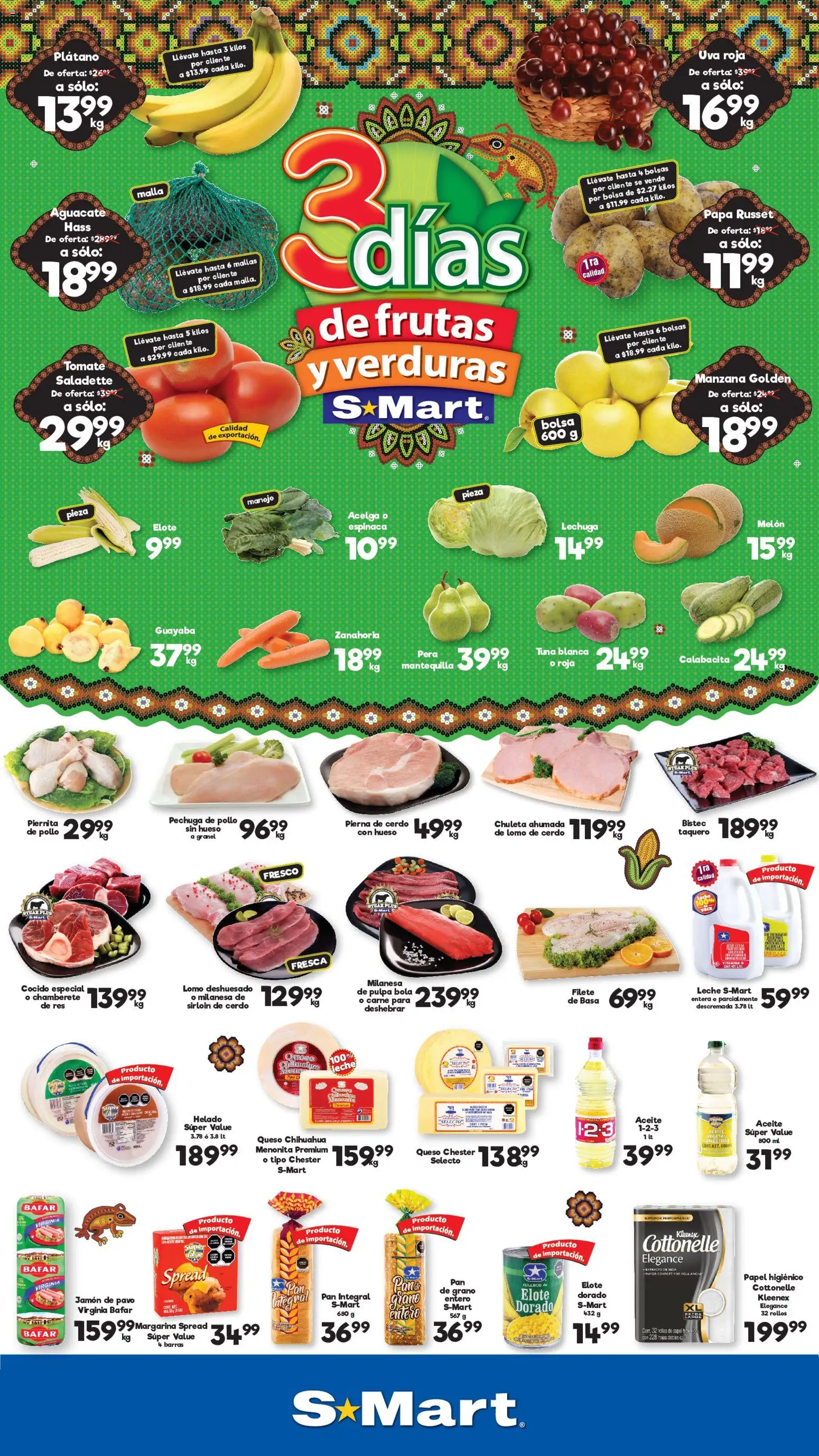 Nuevas ofertas de S-Mart válidas en toda la República Mexicana desde el 01/09/2026. ¡Encuentra las mejores ofertas en S-Mart folleto! | Página: 1 | Productos: Aguacate, Uva, Helado, Verduras