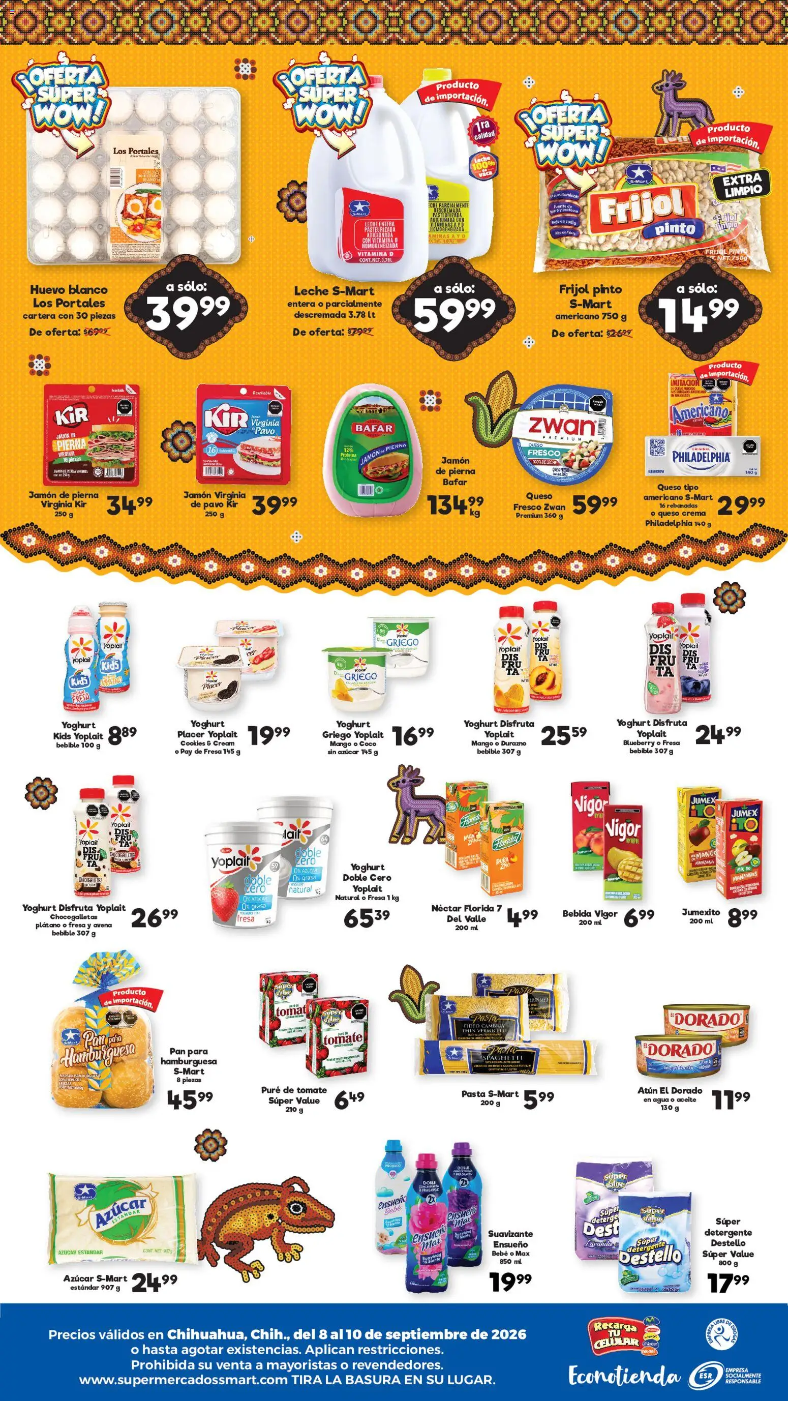 Nuevas ofertas de S-Mart válidas en toda la República Mexicana desde el 08/09/2026. ¡Encuentra las mejores ofertas en S-Mart folleto Ofertas de feria Chihuahua! | Página: 2 | Productos: Azúcar, Crema, Agua, Proteína