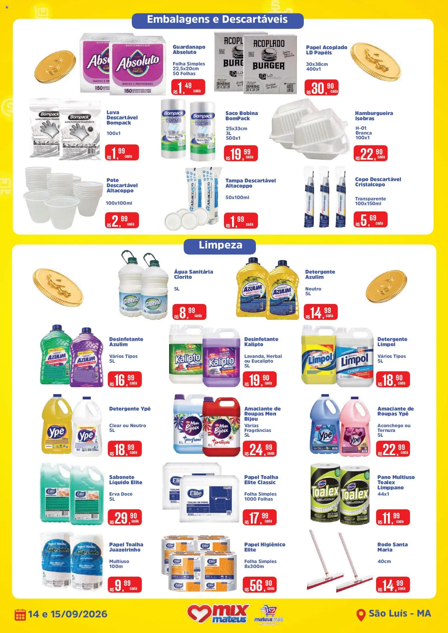 Mateus Folheto - válido de 14/09/2026 | Página: 4 | Produtos: Detergente, Luvas, Papel higiênico, Amaciante