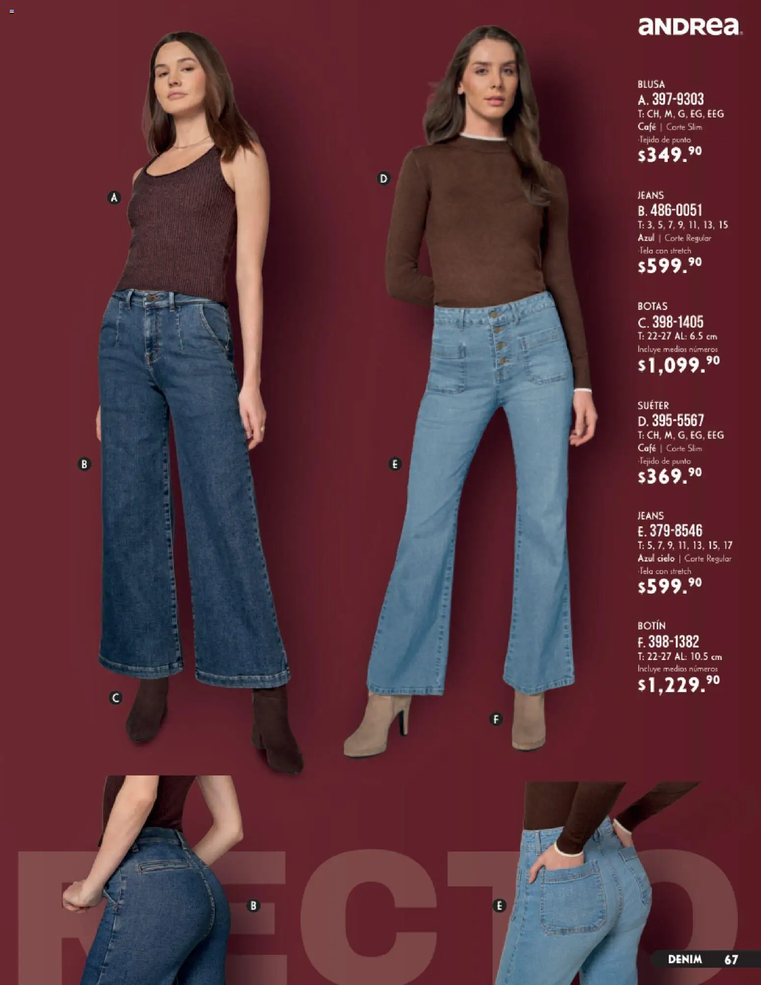 Nuevas ofertas de Andrea válidas en toda la República Mexicana desde el 23/08/2026. ¡Encuentra las mejores ofertas en Andrea catálogo Vestir! | Página: 67 | Productos: Blusa, Suéter, Botas, Café