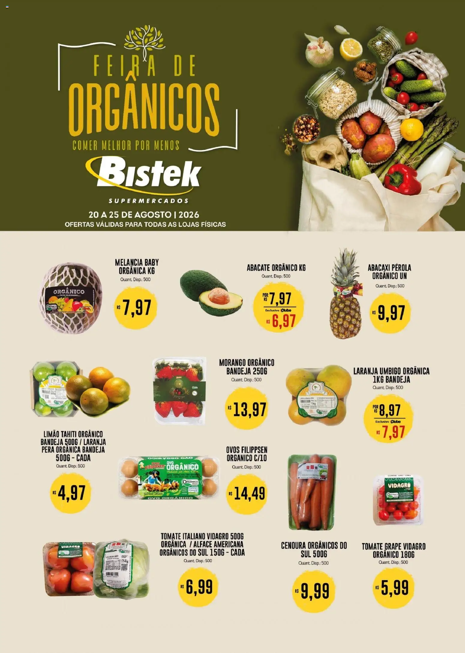 Bistek Supermercados Folheto - válido de 20/08/2026 | Página: 1 | Produtos: Pera, Alface americana, Cenoura, Alface