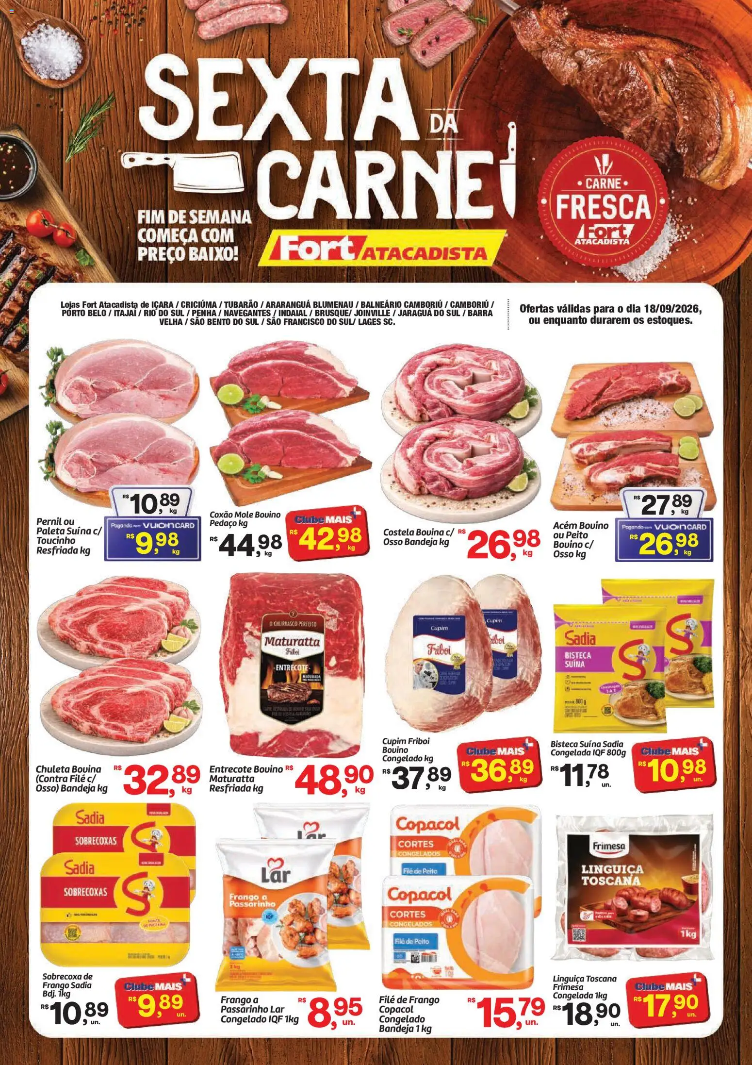 Fort Atacadista Folheto - válido de 18/09/2026 | Página: 1 | Produtos: Contra filé, Pernil, Baixo, Frango
