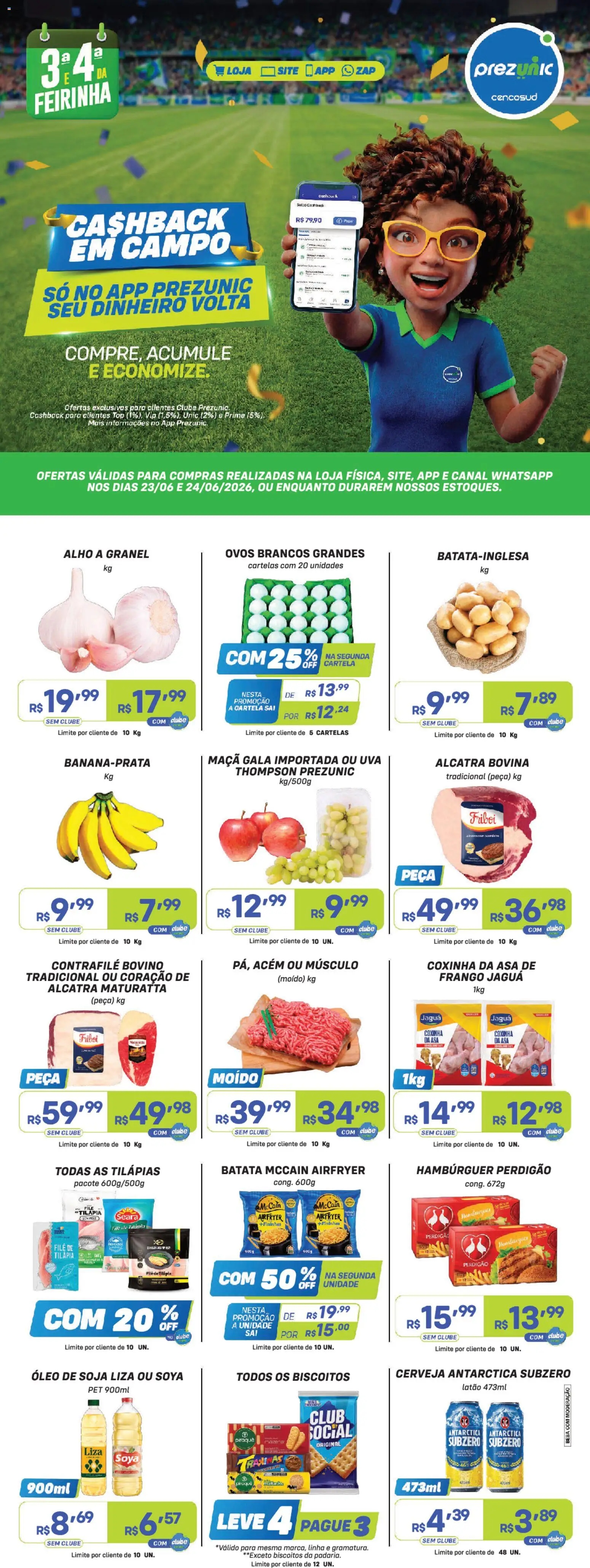 Prezunic Folheto - válido de 23/06/2026 | Página: 1 | Produtos: Ovos, Cerveja, Hambúrguer, Batata