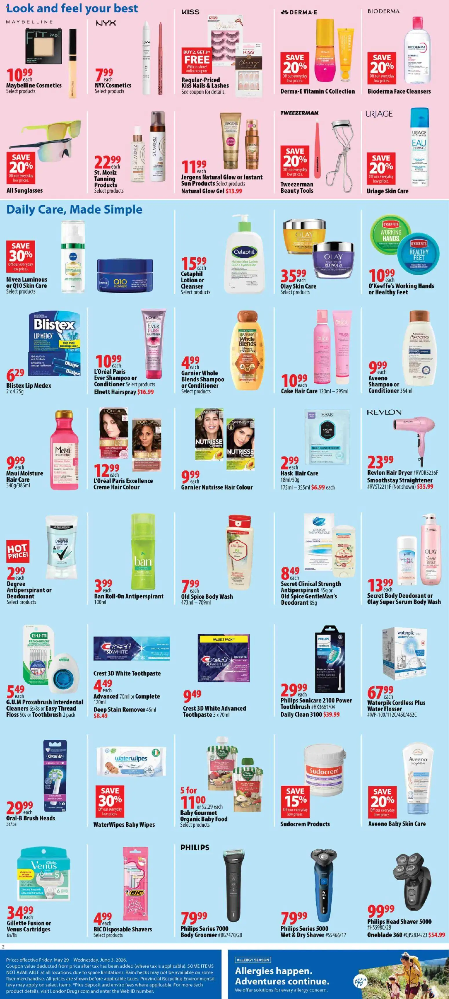 London Drugs flyer valid from 29.05.2026 | Page: 2 | Products: Hair dryer, Shampoo, Conditioner, Deodorant