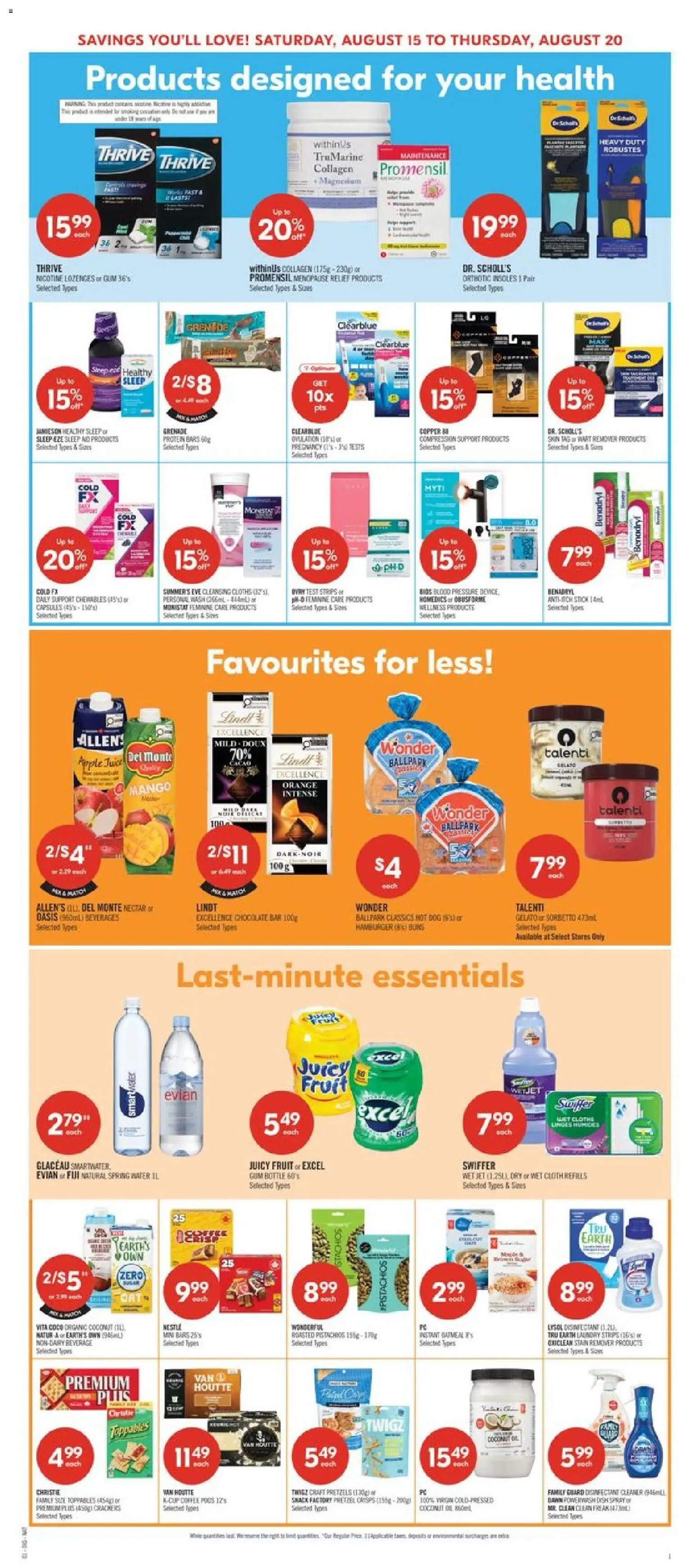 Shoppers flyer valid from Aug 14, 2026 | Page: 16 | Products: Pistachios, Capsules, Juice, Protein