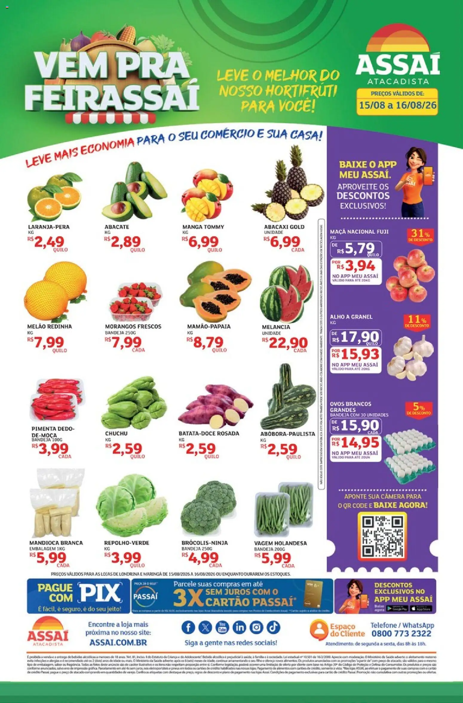 Assaí Atacadista Folheto - válido de 15/08/2026 | Página: 1 | Produtos: Melancia, Ovos, Abacaxi, Morangos