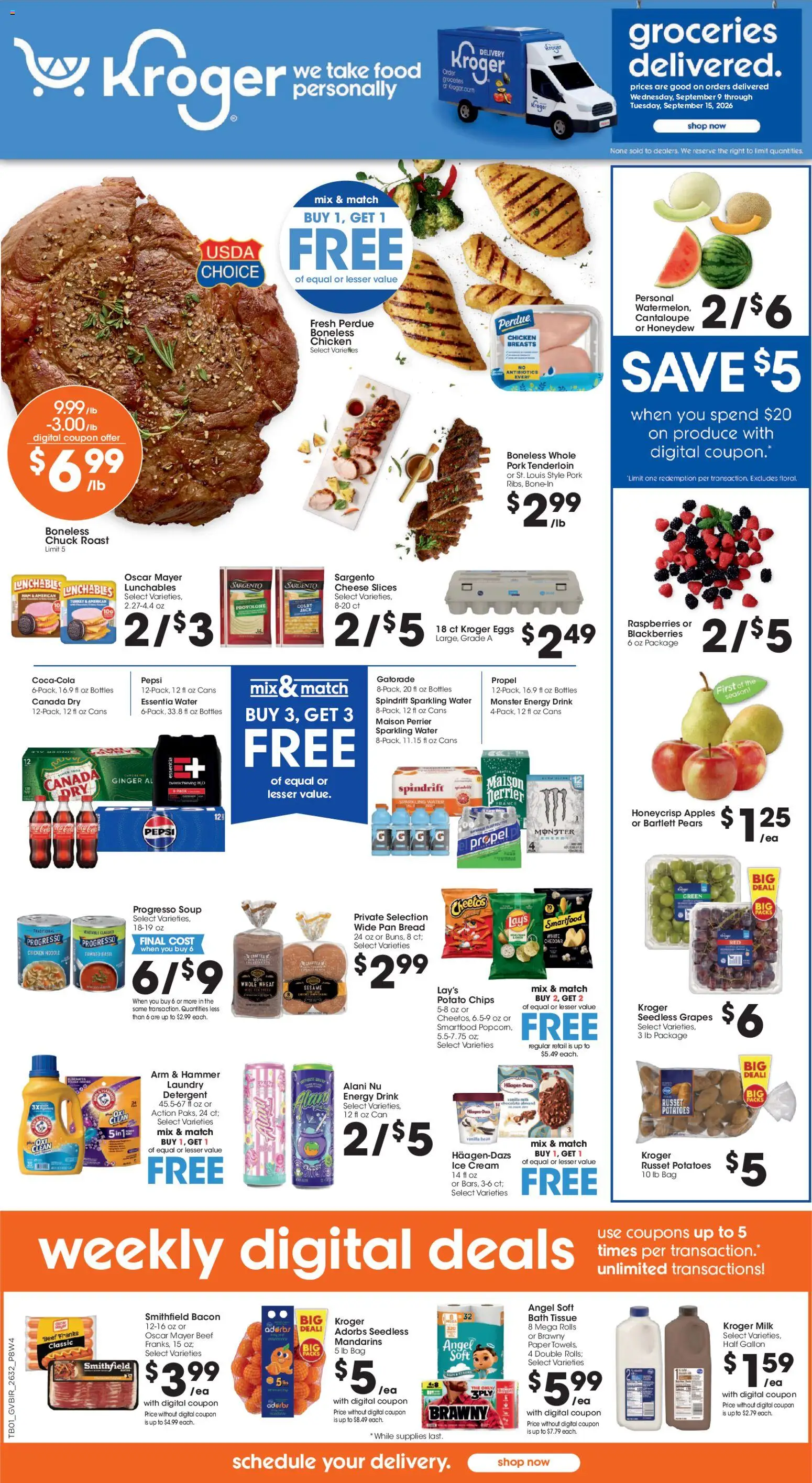Kroger Ad - valid from 09/09/2026 | Page: 1 | Products: Sesame, Cheese, Apples, Tomato
