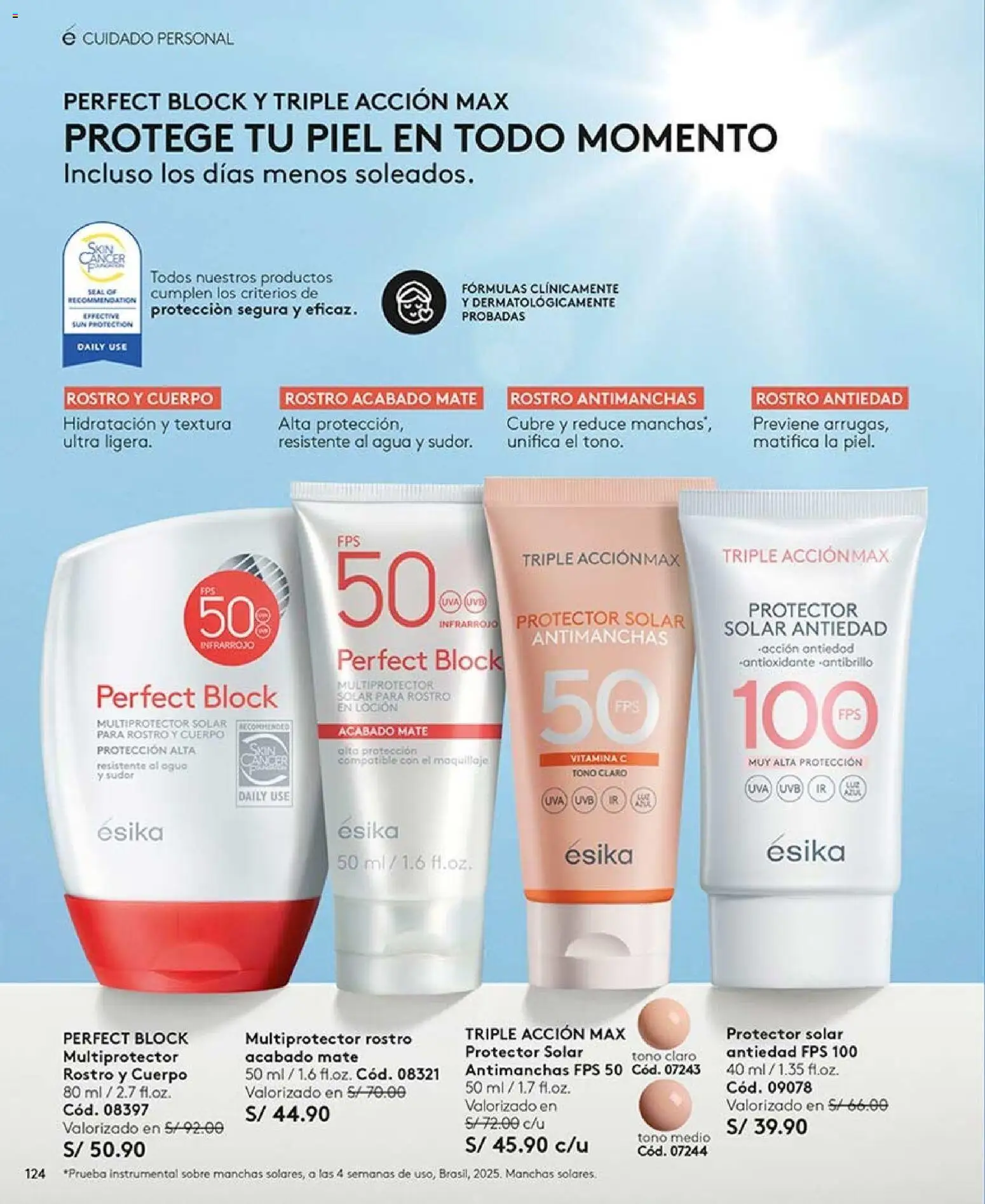 Catálogo Ésika válido desde 11/07/2026 | Página: 136 | Productos: Protector solar, Agua, Maquillaje