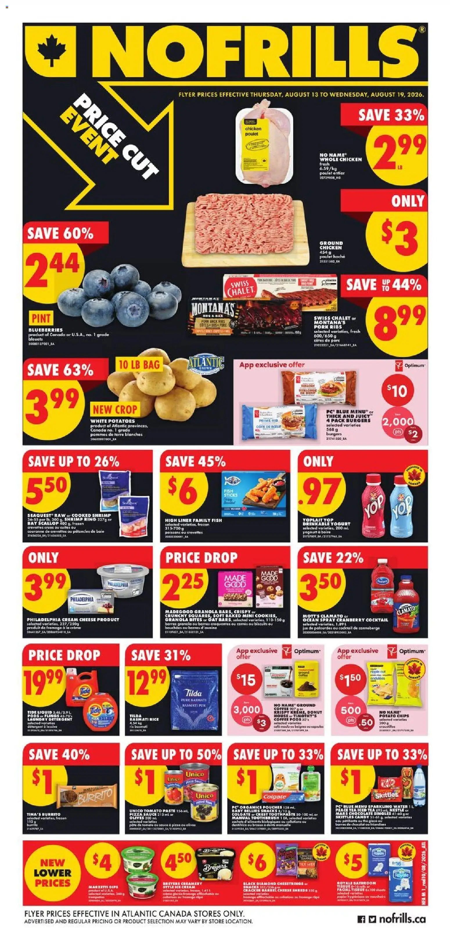 No Frills flyer valid from Aug 13, 2026 | Page: 1 | Products: Ice cream, Tomato, Shrimp, Cheese