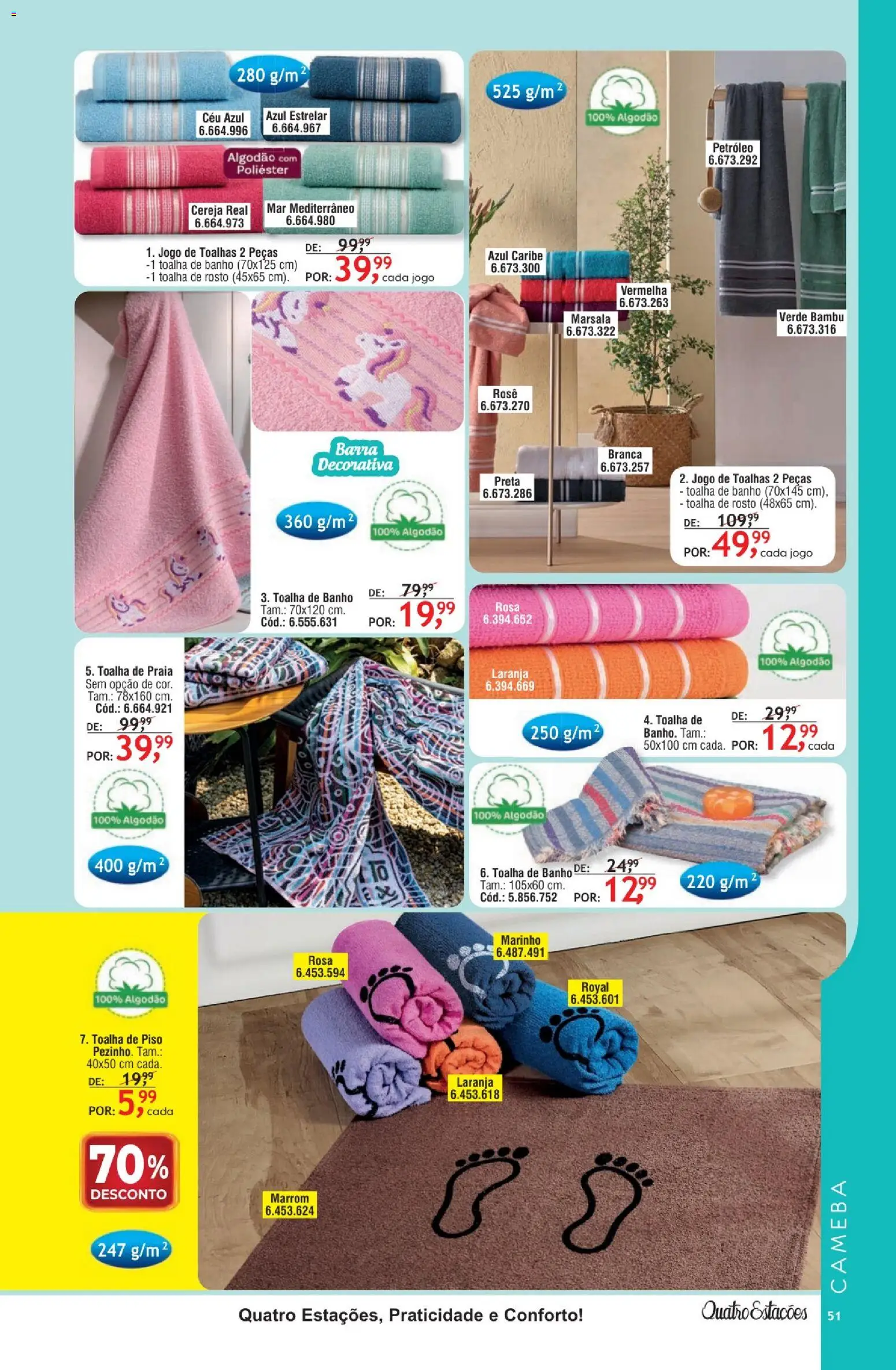 Quatro Estações Folheto - válido de 01/08/2026 | Página: 51 | Produtos: Cereja, Piso, Toalha de banho, Algodão
