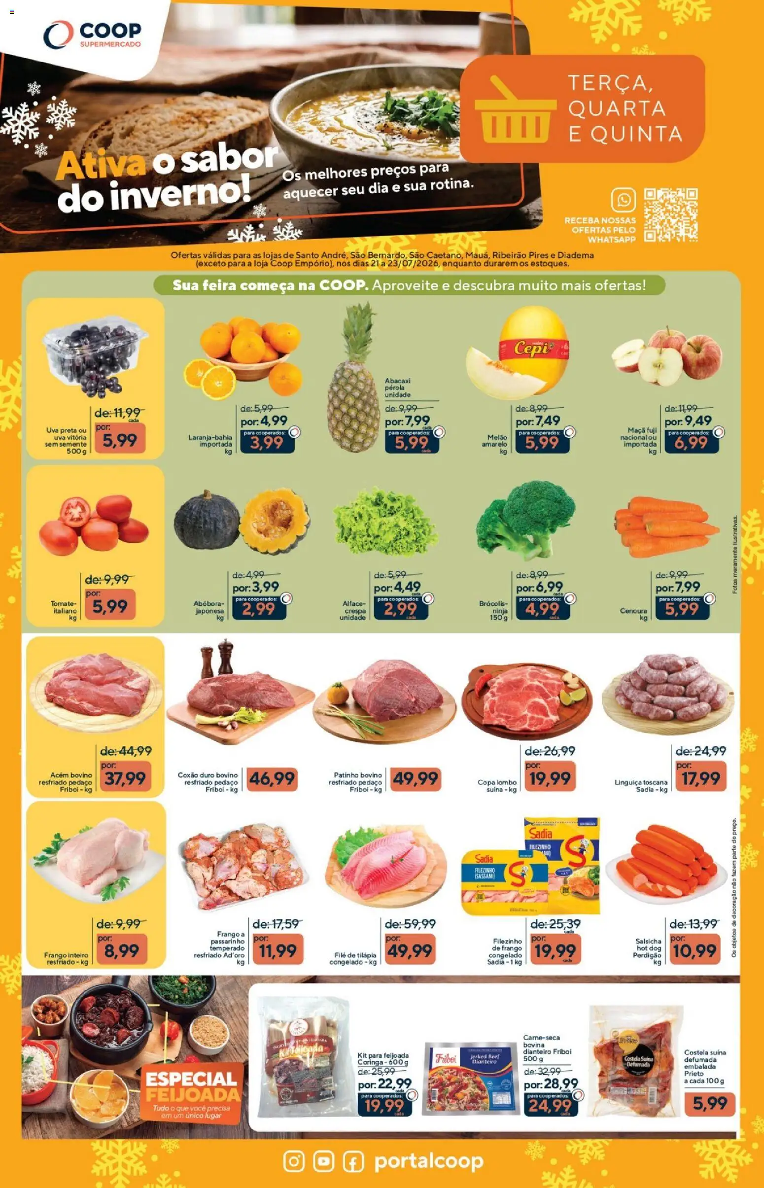 Coop Folheto - válido de 21/07/2026 | Página: 1 | Produtos: Costela suína defumada, Decoração, Acém, Tilápia