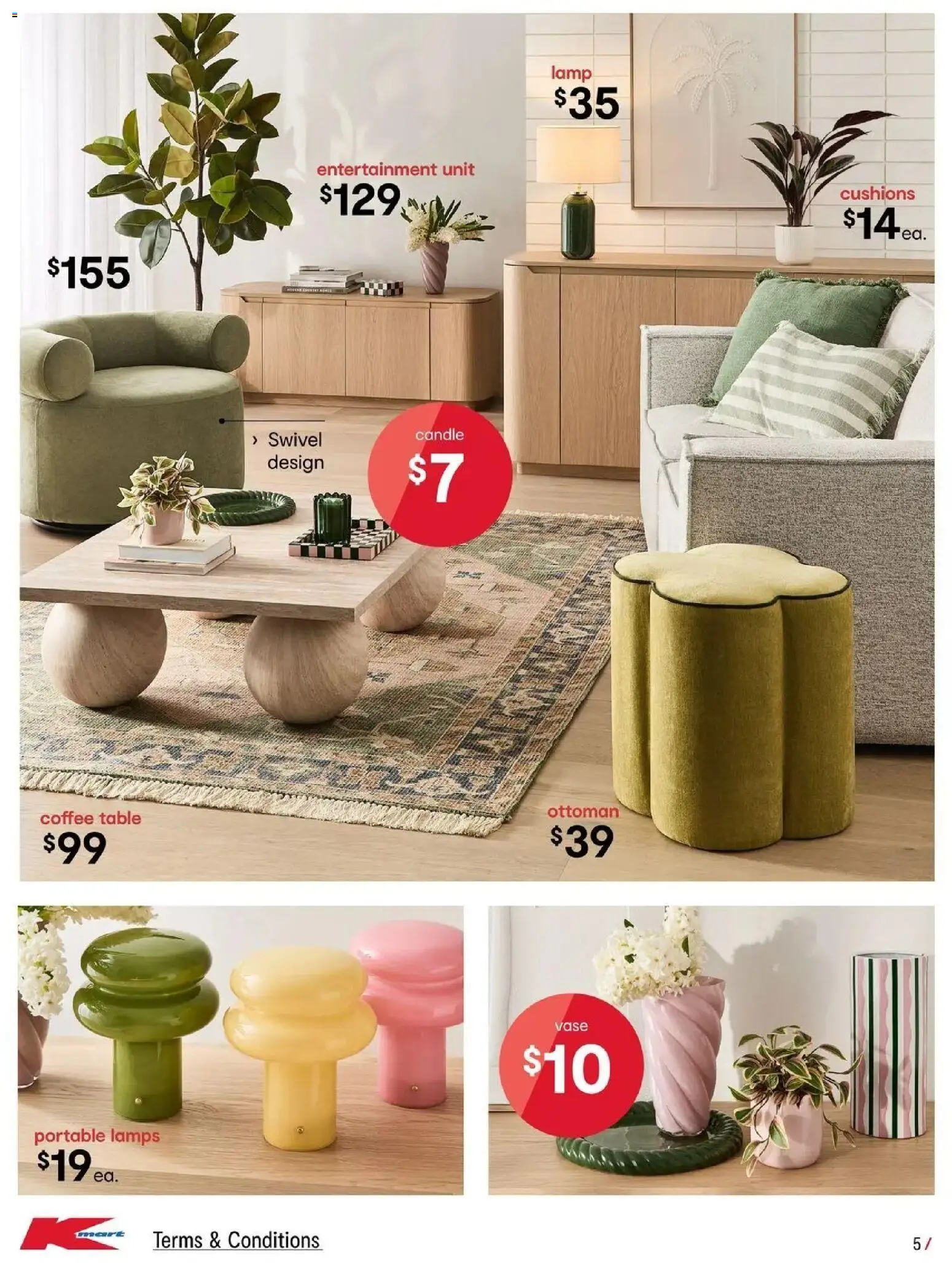 Kmart catalogue - valid from 23/07/2026 | Page: 5 | Products: Coffee table, Vase, Lamp, Candle