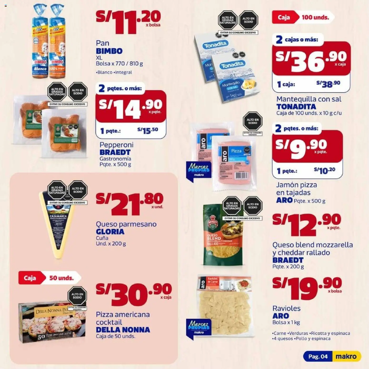 Catálogo Makro válido desde 09.04.2026 | Página: 4 | Productos: Caja, Mantequilla, Queso, Queso parmesano