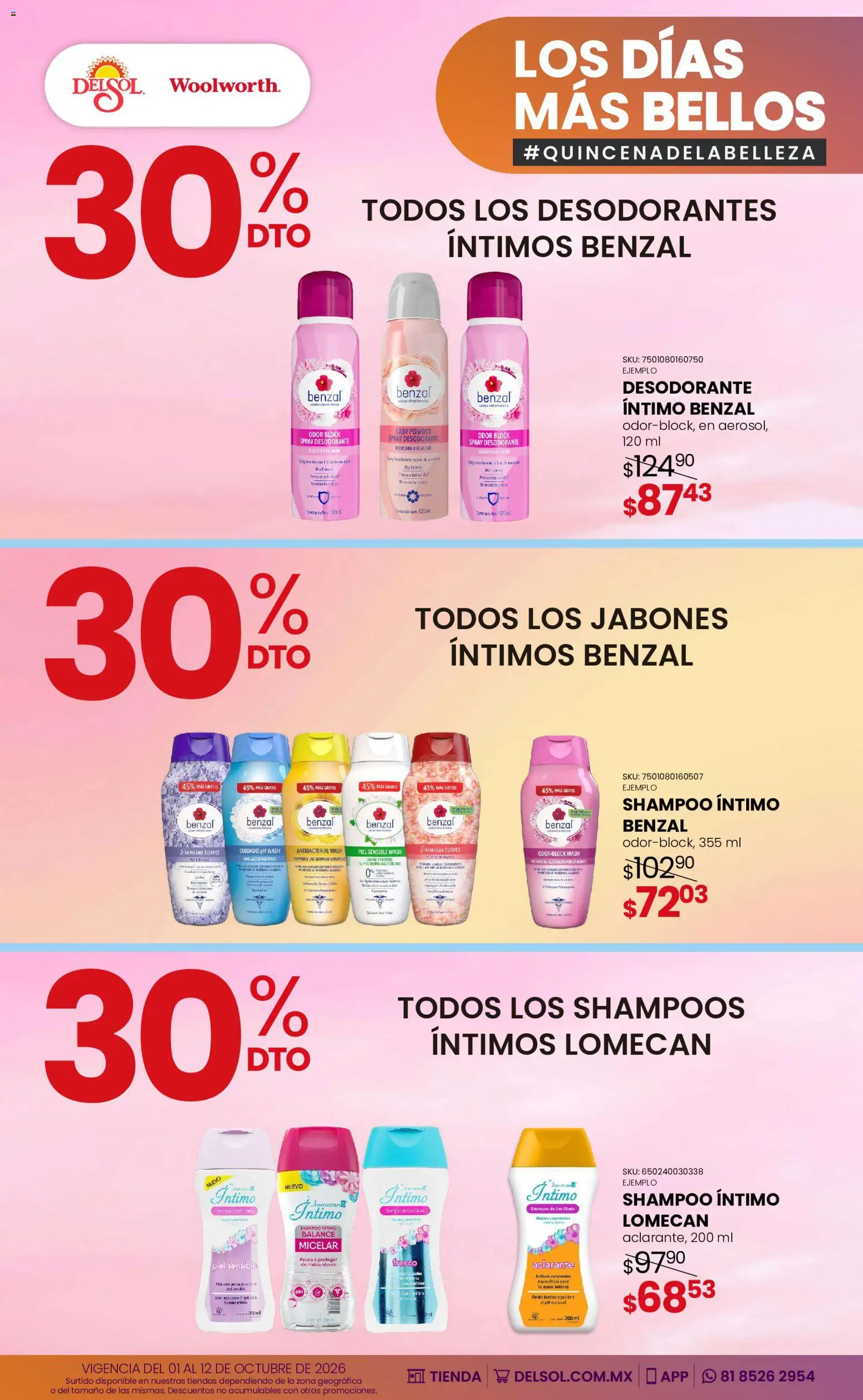 Nuevas ofertas de Del Sol y Woolworth válidas en toda la República Mexicana desde el 01/10/2026. ¡Encuentra las mejores ofertas en Del Sol y Woolworth catálogo Los días más bellos - Quincena Belleza! | Página: 23 | Productos: Desodorante, Esencias, Shampoo, Aclarante