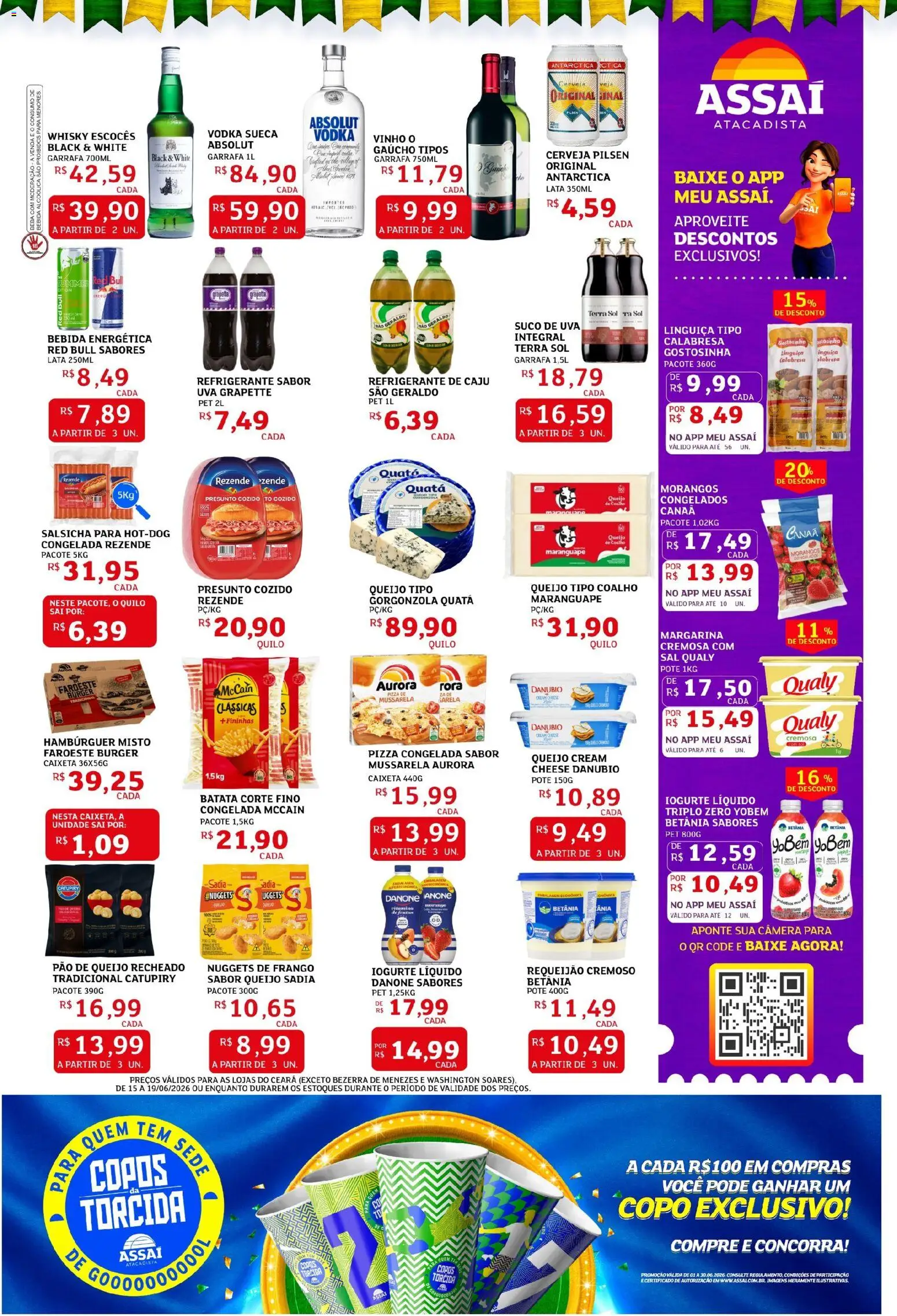Assaí Atacadista Folheto - válido de 15.06.2026 | Página: 3 | Produtos: Presunto, Cream cheese, Vodka, Refrigerante