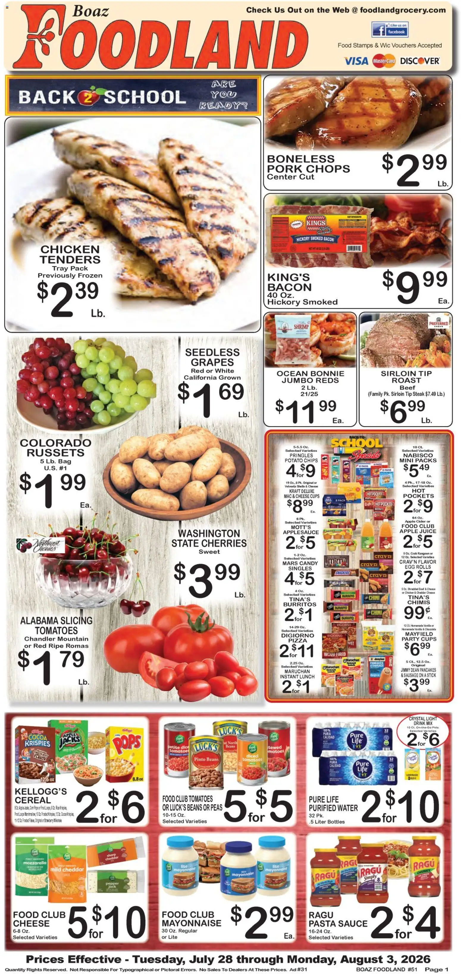 Foodland Weekly Ad - valid from 07/28/2026 | Page: 1 | Products: Pork, Tomatoes, Pepper, Grapes