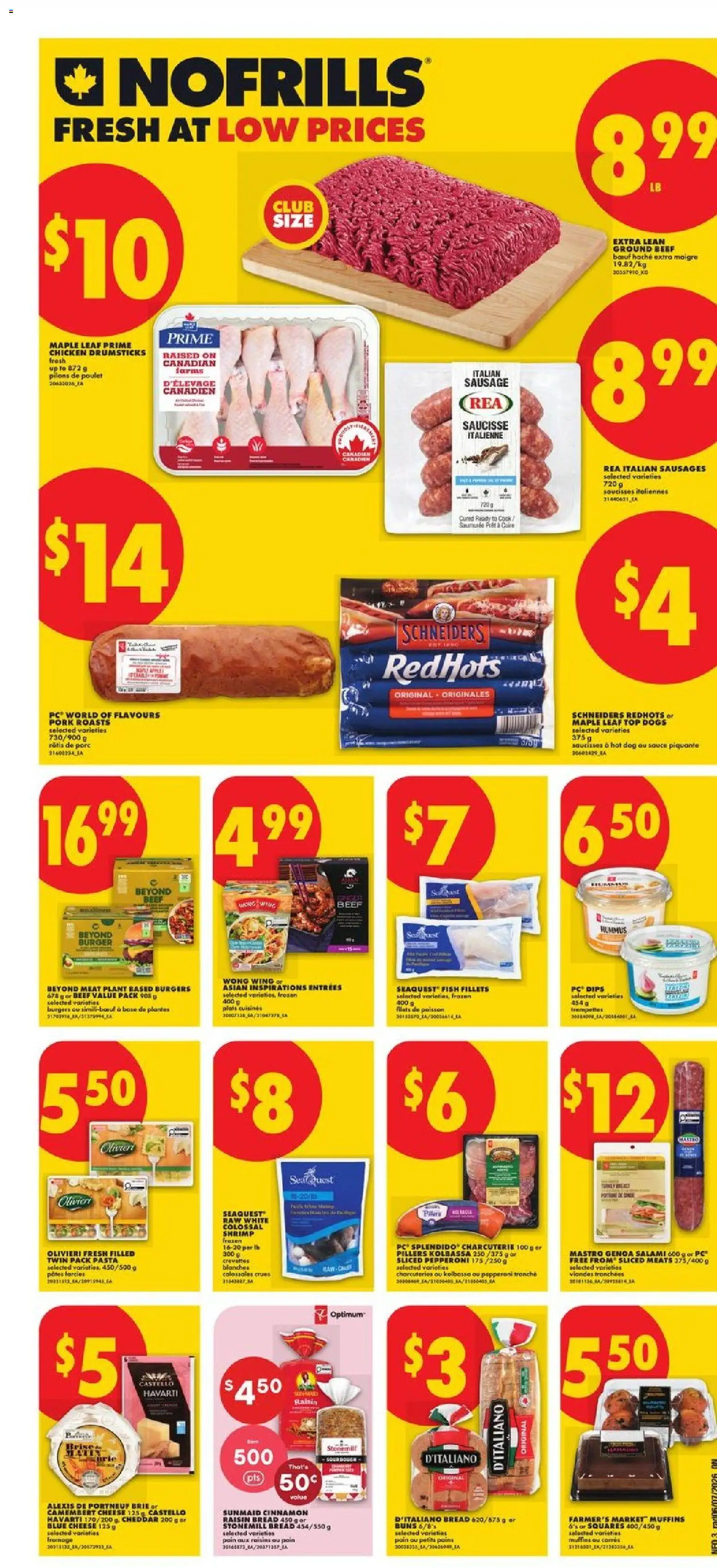 No Frills flyer valid from Jul 9, 2026 | Page: 3 | Products: Pasta, PC, Salami, Chicken