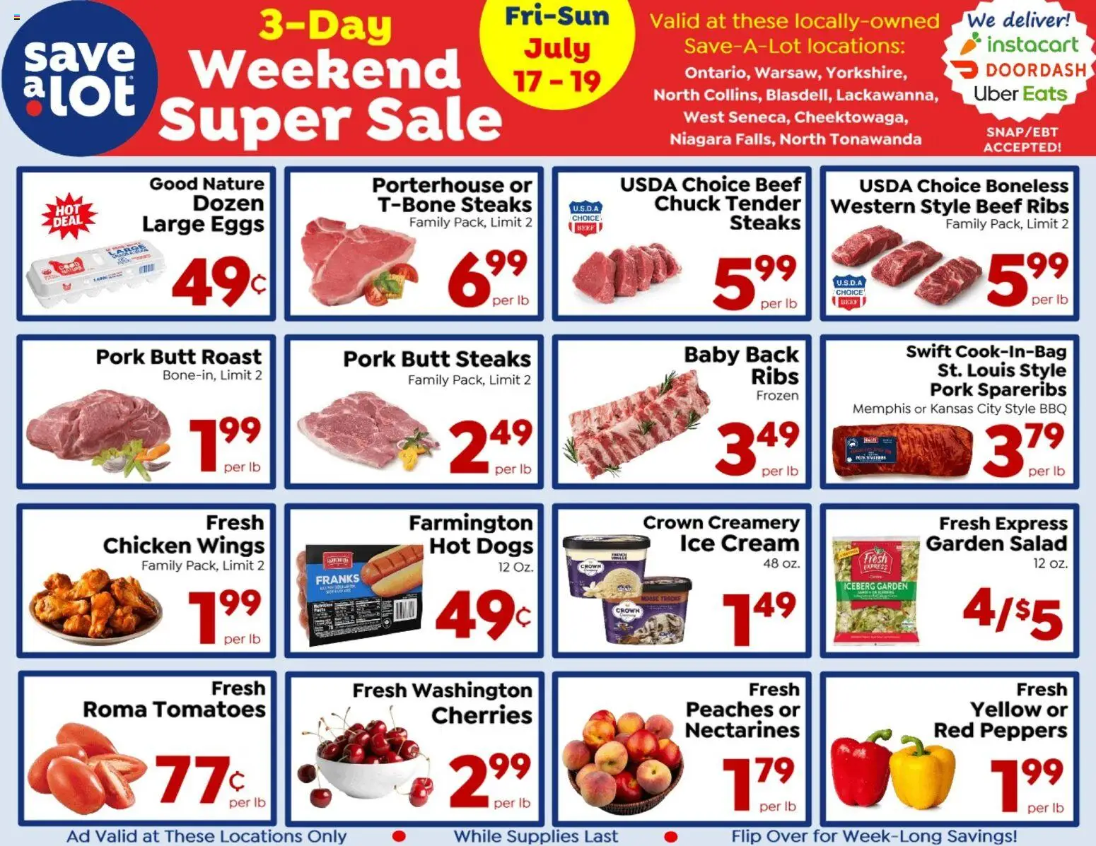 Save a Lot Special Promotion - valid from 07/17/2026 | Page: 1 | Products: Peaches, Tomatoes, Cream, Hot Dogs