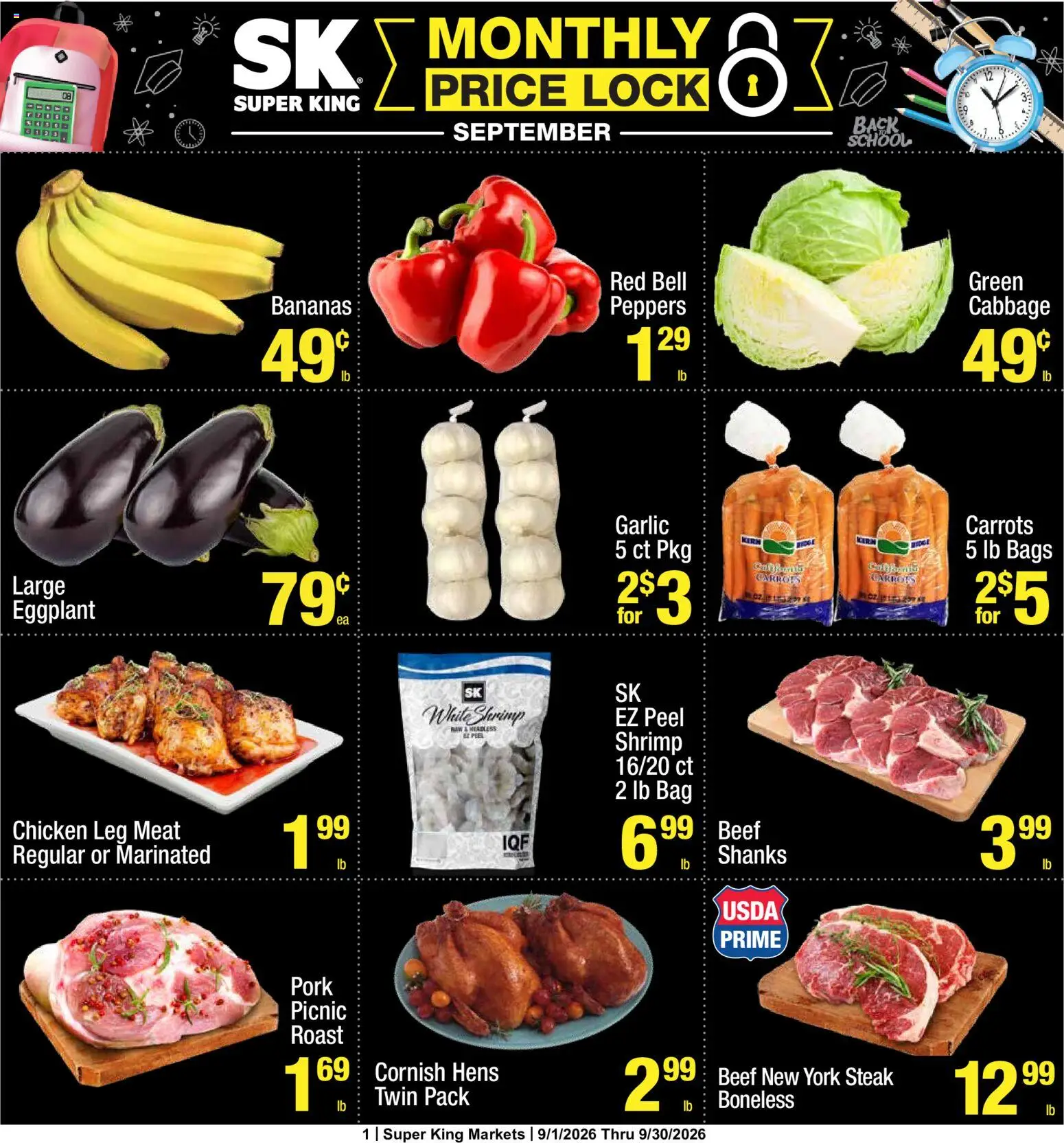 Super King Monthly Ad - valid from 09/01/2026 | Page: 1 | Products: Meat, Bananas, Beef, Cabbage
