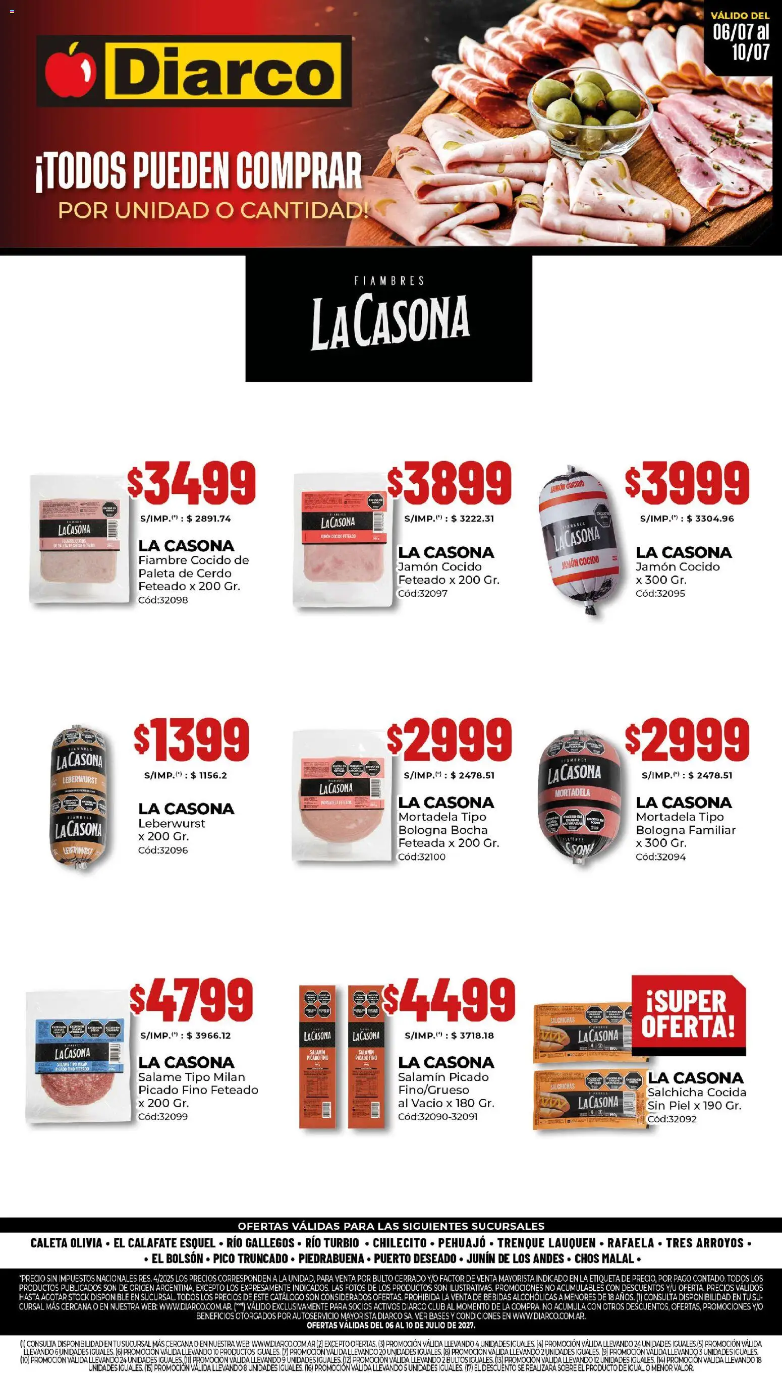 Diarco - Especial Fiambres │ válido desde el 06/07/2026 | Página: 1 | Productos: Jamón cocido, Mortadela, Paleta, Salame