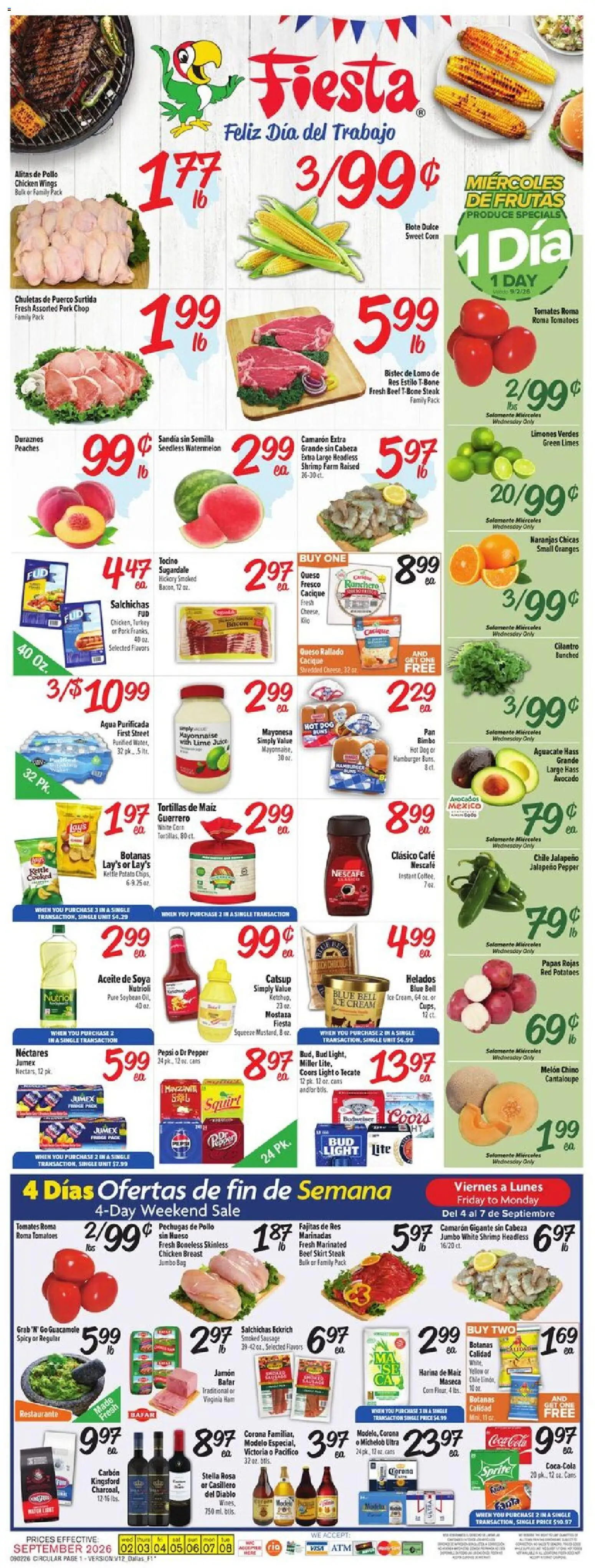 Fiesta Mart Weekly Ad - valid from 09/02/2026 | Page: 1 | Products: Chicken wings, Cream, Melon, Bag