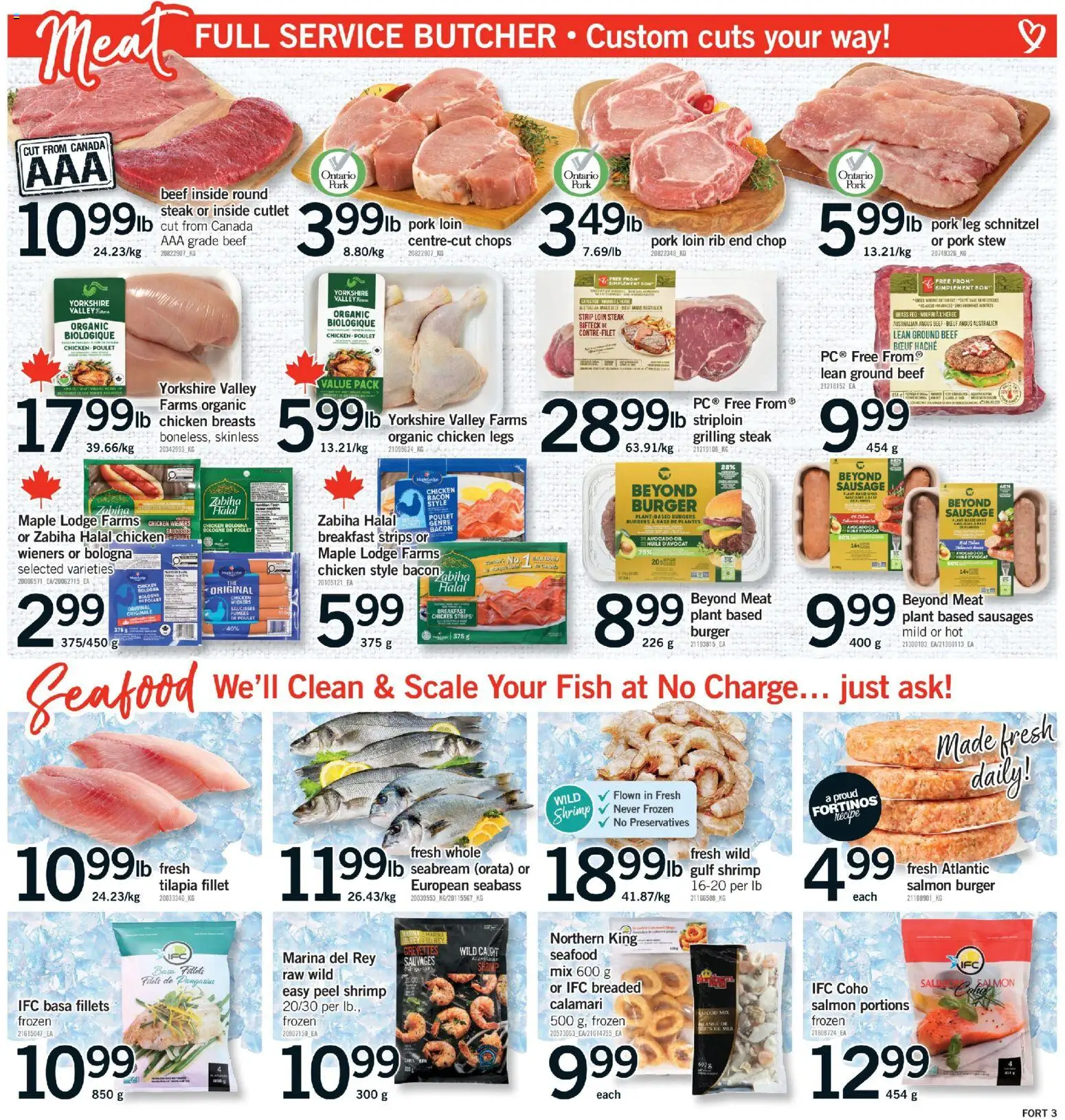 Fortinos flyer valid from Aug 27, 2026 | Page: 4 | Products: Salmon, Tilapia, Avocado oil, Avocado