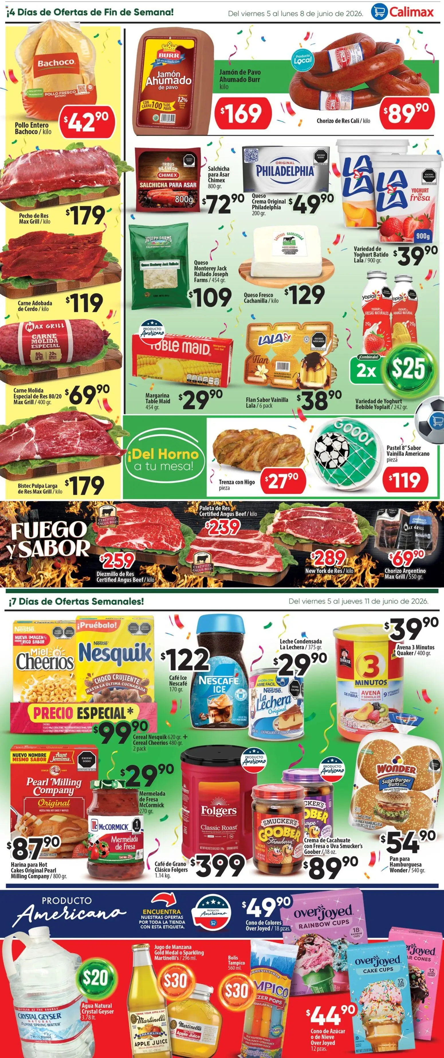 Nuevas ofertas de Calimax válidas en toda la República Mexicana desde el 05.06.2026. ¡Encuentra las mejores ofertas en Calimax folleto Mexicali y SLRC! | Página: 4 | Productos: Fresa, Harina, Cacahuate, Chorizo